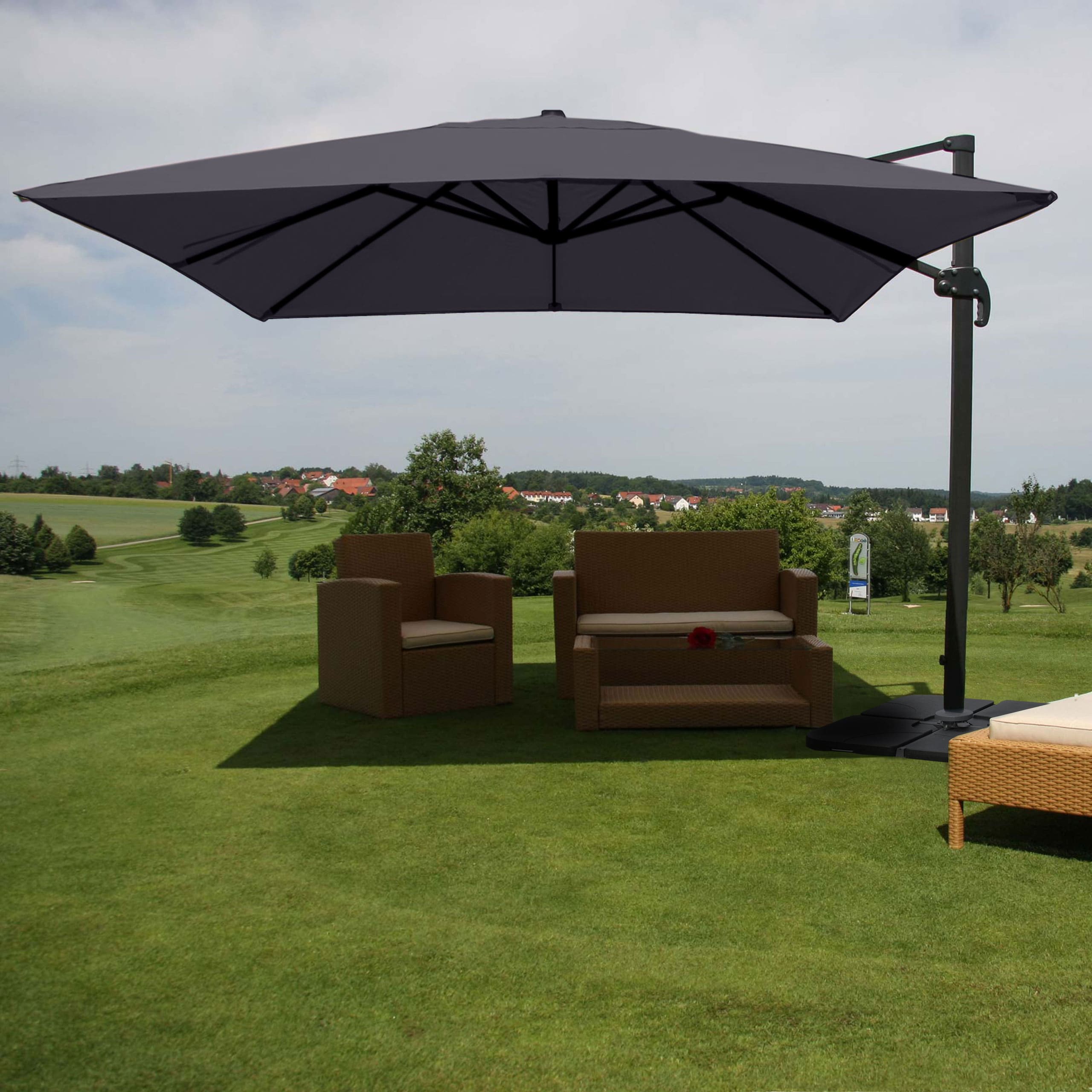 Gastronomie-Ampelschirm MCW-A96, Sonnenschirm, 3x3m (&Oslash;4,24m) Polyester/Alu 23kg ~ anthrazit mit St&auml;nder, drehbar 