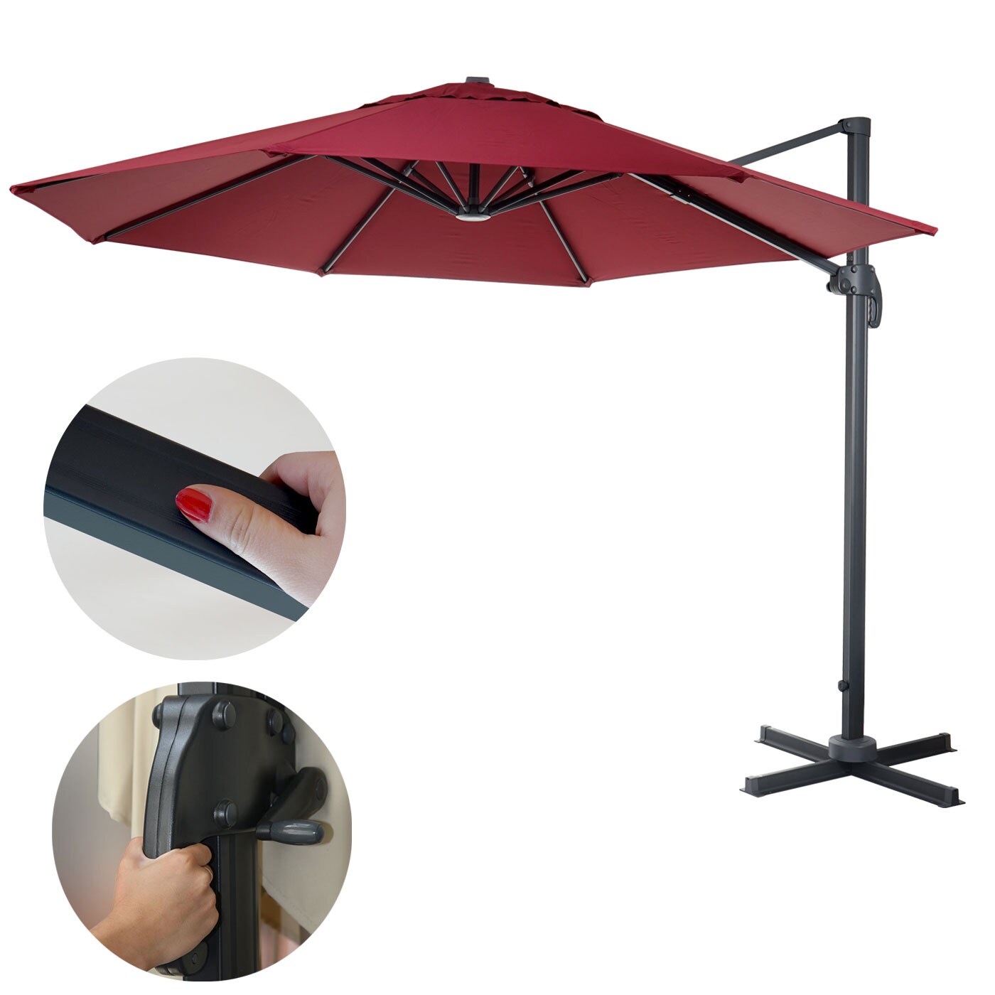 Gastronomie-Ampelschirm MCW-A96, Sonnenschirm, rund &Oslash; 4m Polyester/Alu 27kg ~ bordeaux ohne St&auml;nder, drehbar 
