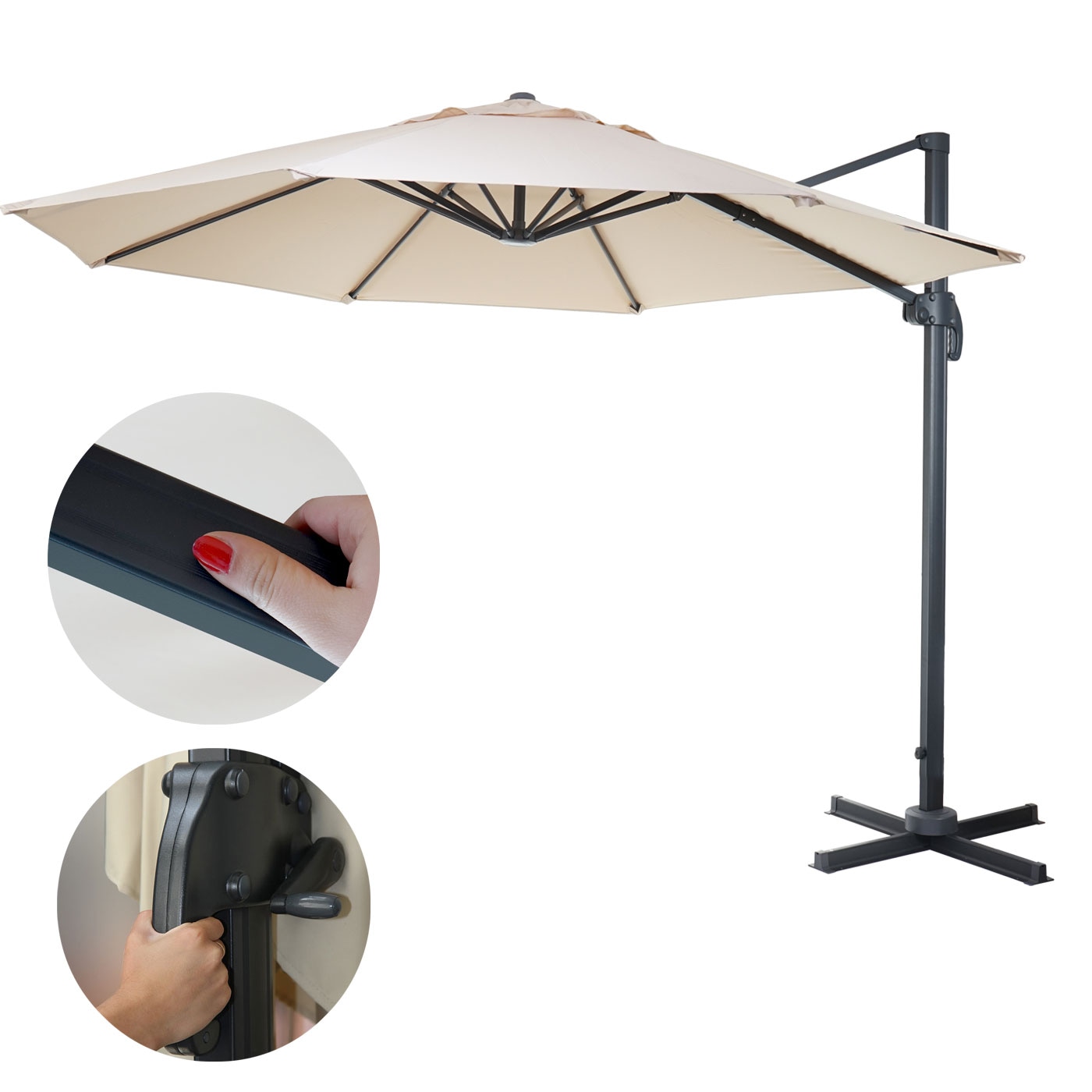 Gastronomie-Ampelschirm MCW-A96, Sonnenschirm, rund Ø 3m Polyester Alu/Stahl 23kg ~ creme ohne Ständer