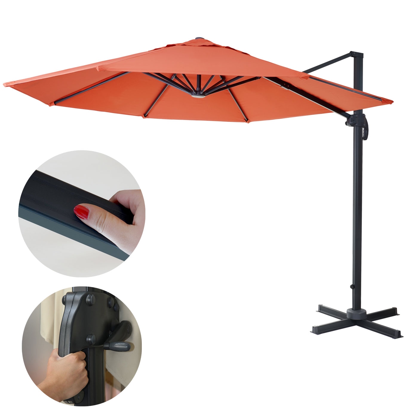 Gastronomie-Ampelschirm MCW-A96, Sonnenschirm, rund Ø 3m Polyester Alu/Stahl 23kg ~ terracotta ohne Ständer