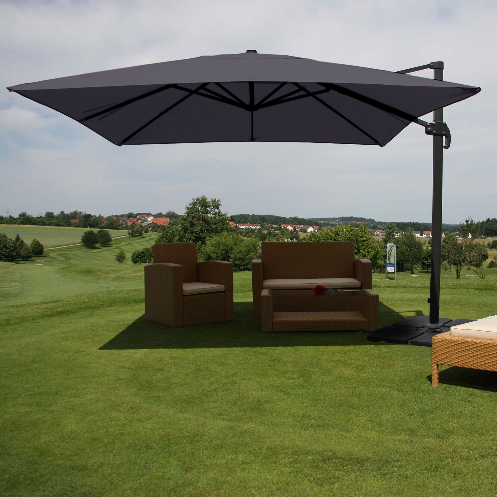 Gastronomie-Ampelschirm MCW-A96, Sonnenschirm, 3x4m (Ø5m) Polyester/Alu 26kg ~ anthrazit mit Ständer