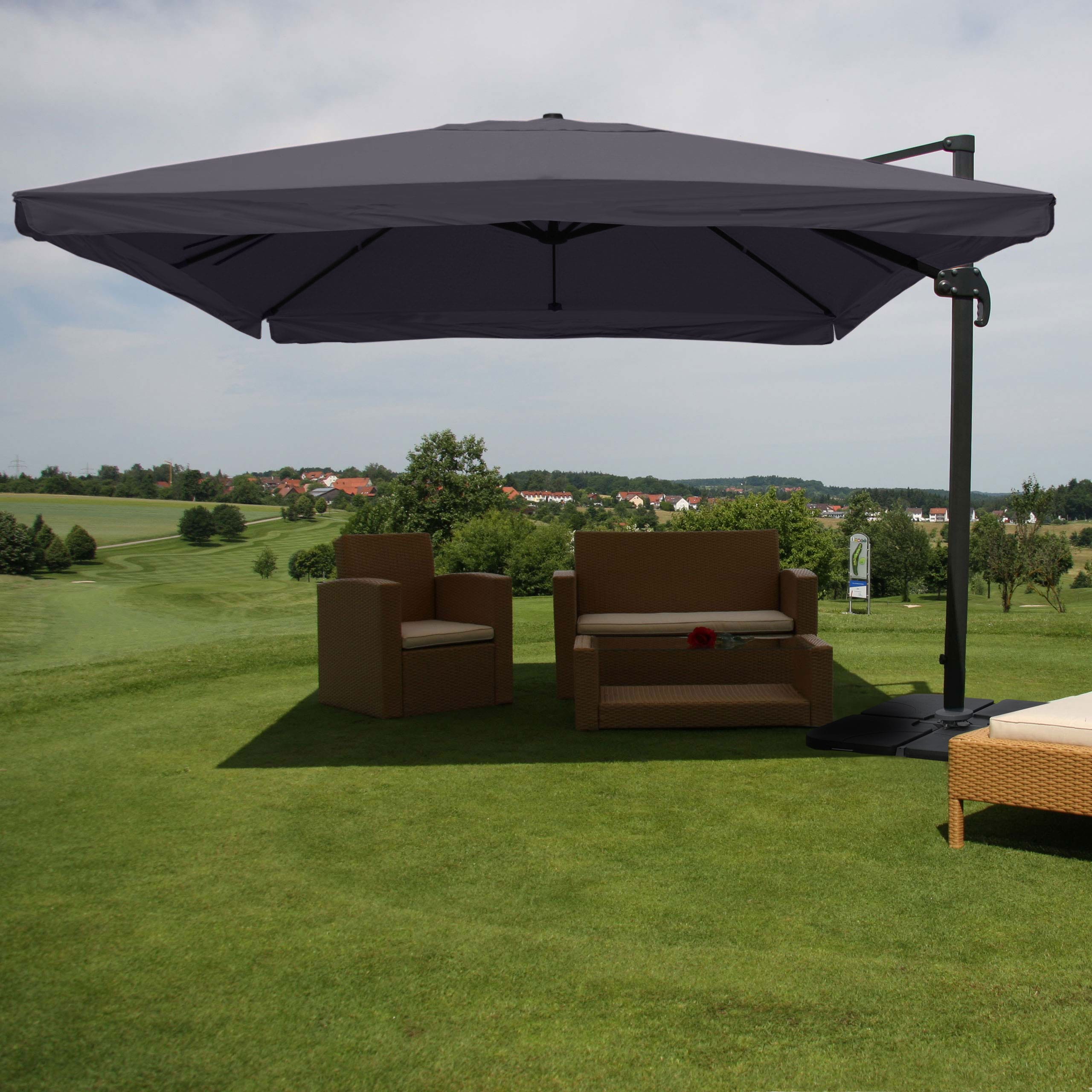 Gastronomie-Ampelschirm MCW-A96, Sonnenschirm, 3x4m (&Oslash;5m) Polyester/Alu 26kg ~ Flap, anthrazit mit St&auml;nder, drehbar 