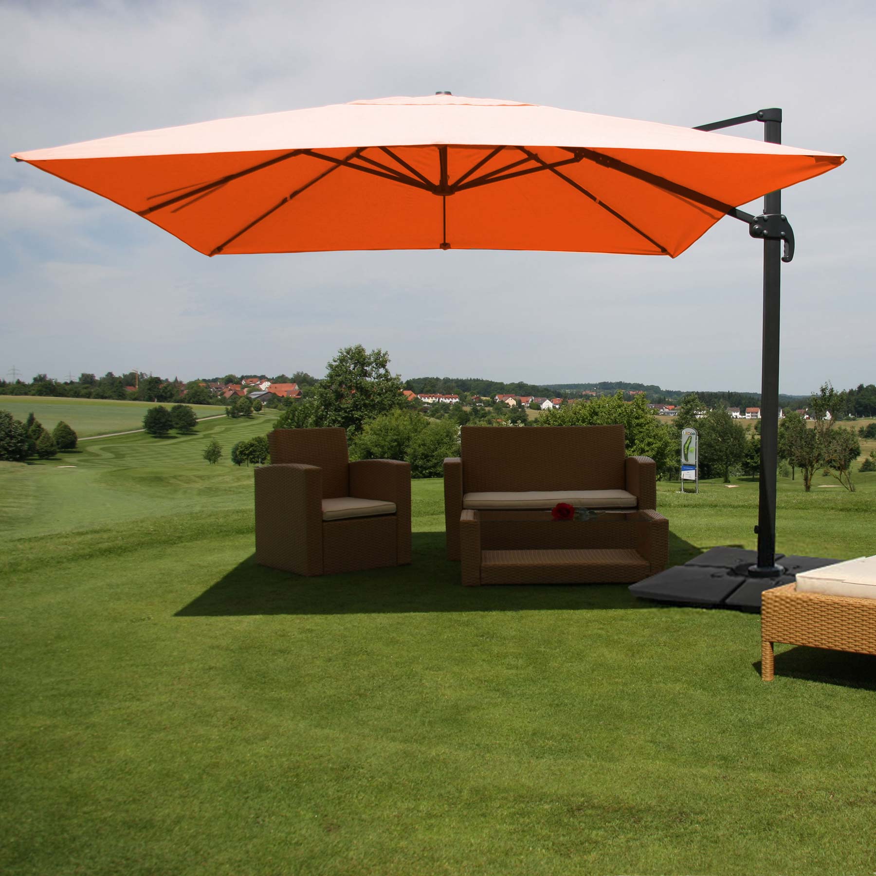 Gastronomie-Ampelschirm MCW-A96, 3x4m (&Oslash;5m) Polyester Alu/Stahl 26kg ~ terracotta mit St&auml;nder 
