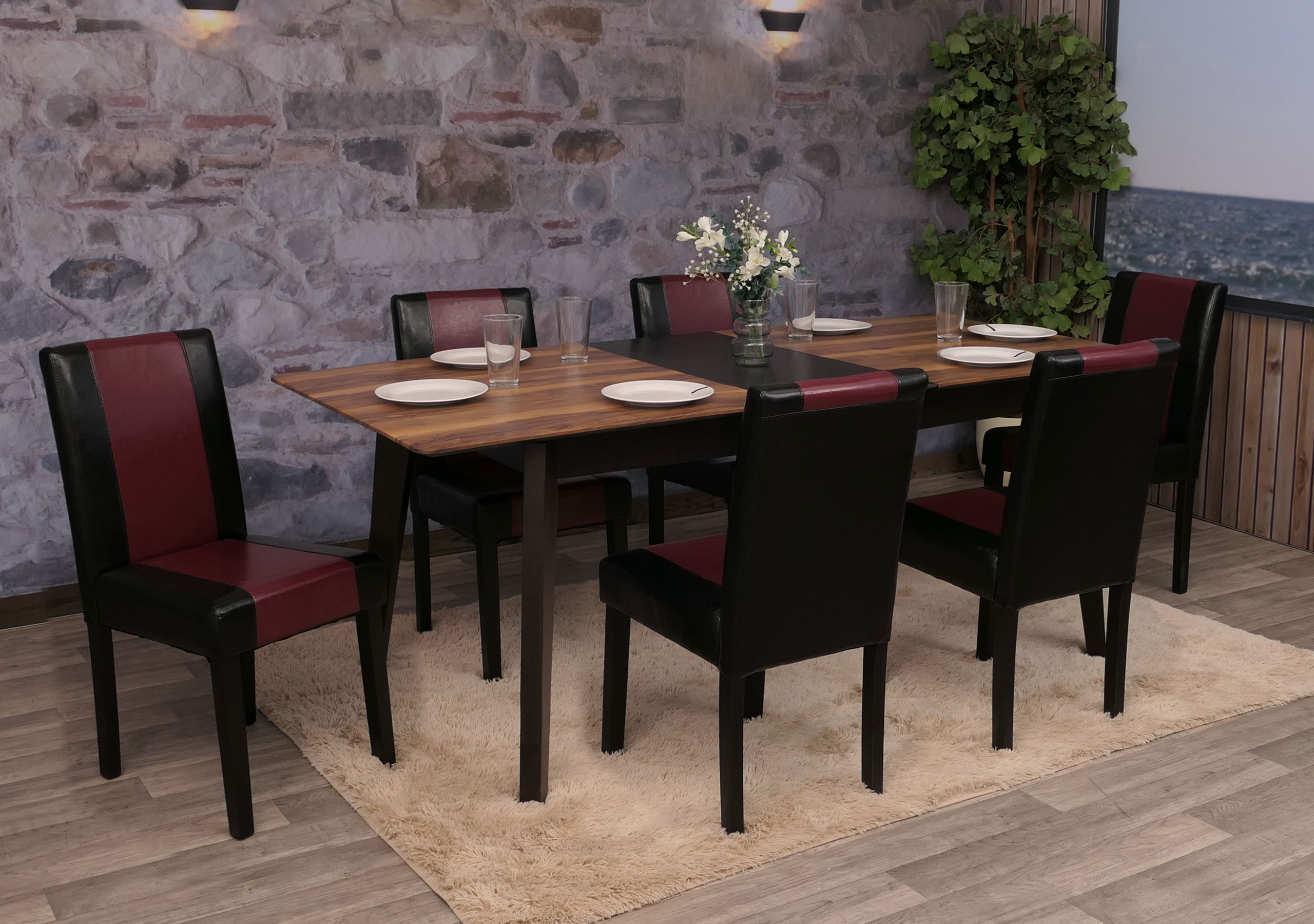 6er-Set Esszimmerstuhl Stuhl K&uuml;chenstuhl Littau ~ schwarz-rot, dunkle Beine 