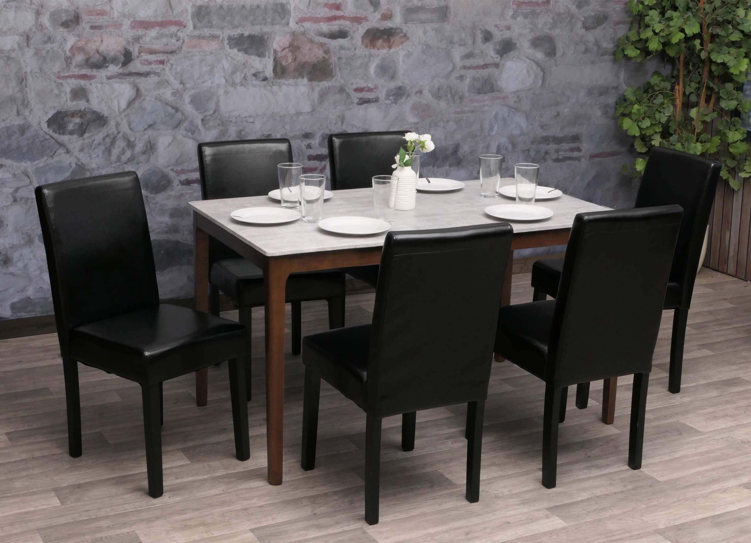 6er-Set Esszimmerstuhl Stuhl K&uuml;chenstuhl Littau ~ Kunstleder, schwarz, dunkle Beine 