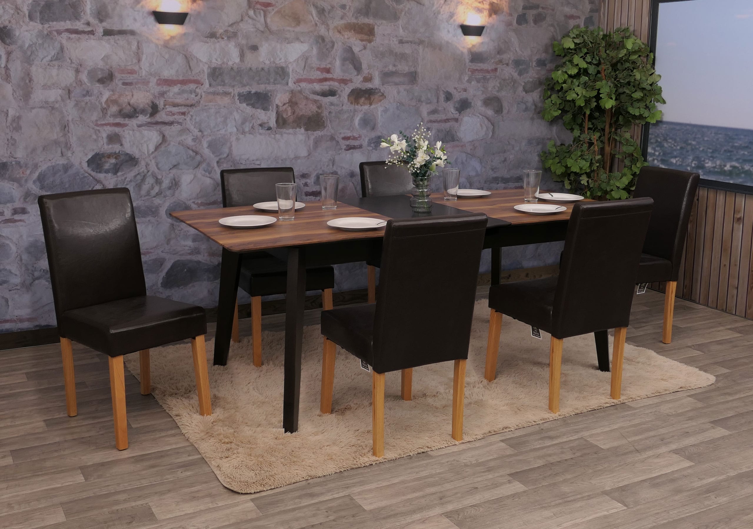 6er-Set Esszimmerstuhl Stuhl K&uuml;chenstuhl Littau ~ Kunstleder, braun, helle Beine 