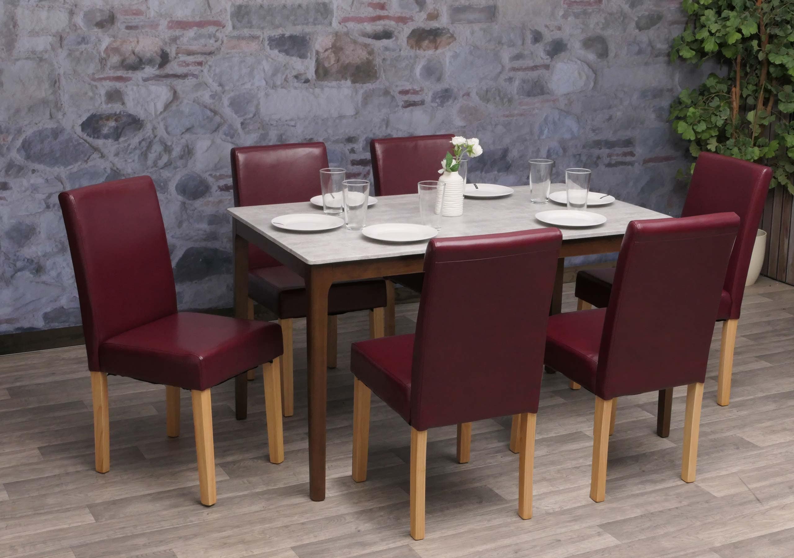 6er-Set Esszimmerstuhl Stuhl K&uuml;chenstuhl Littau ~ Kunstleder, rot, helle Beine 