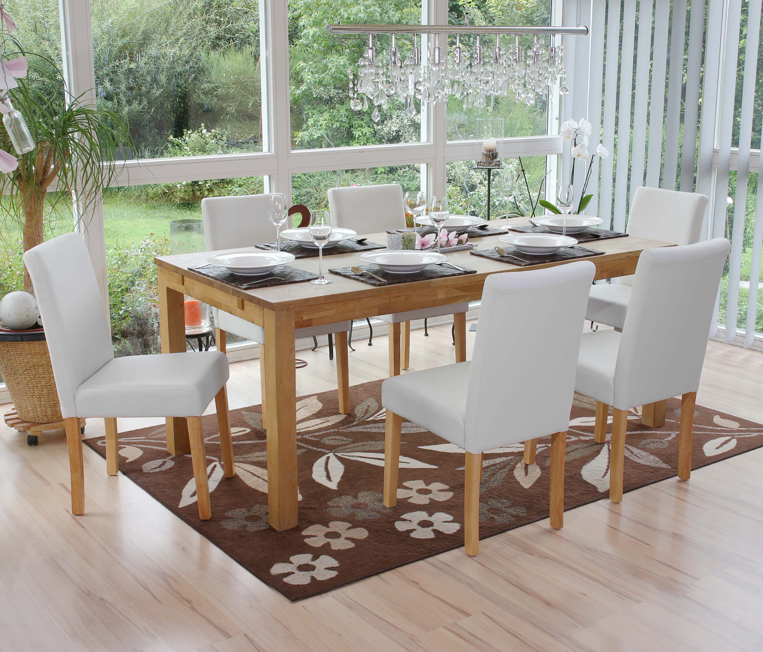 6er-Set Esszimmerstuhl Stuhl K&uuml;chenstuhl Littau ~ Kunstleder, wei&szlig; matt, helle Beine 