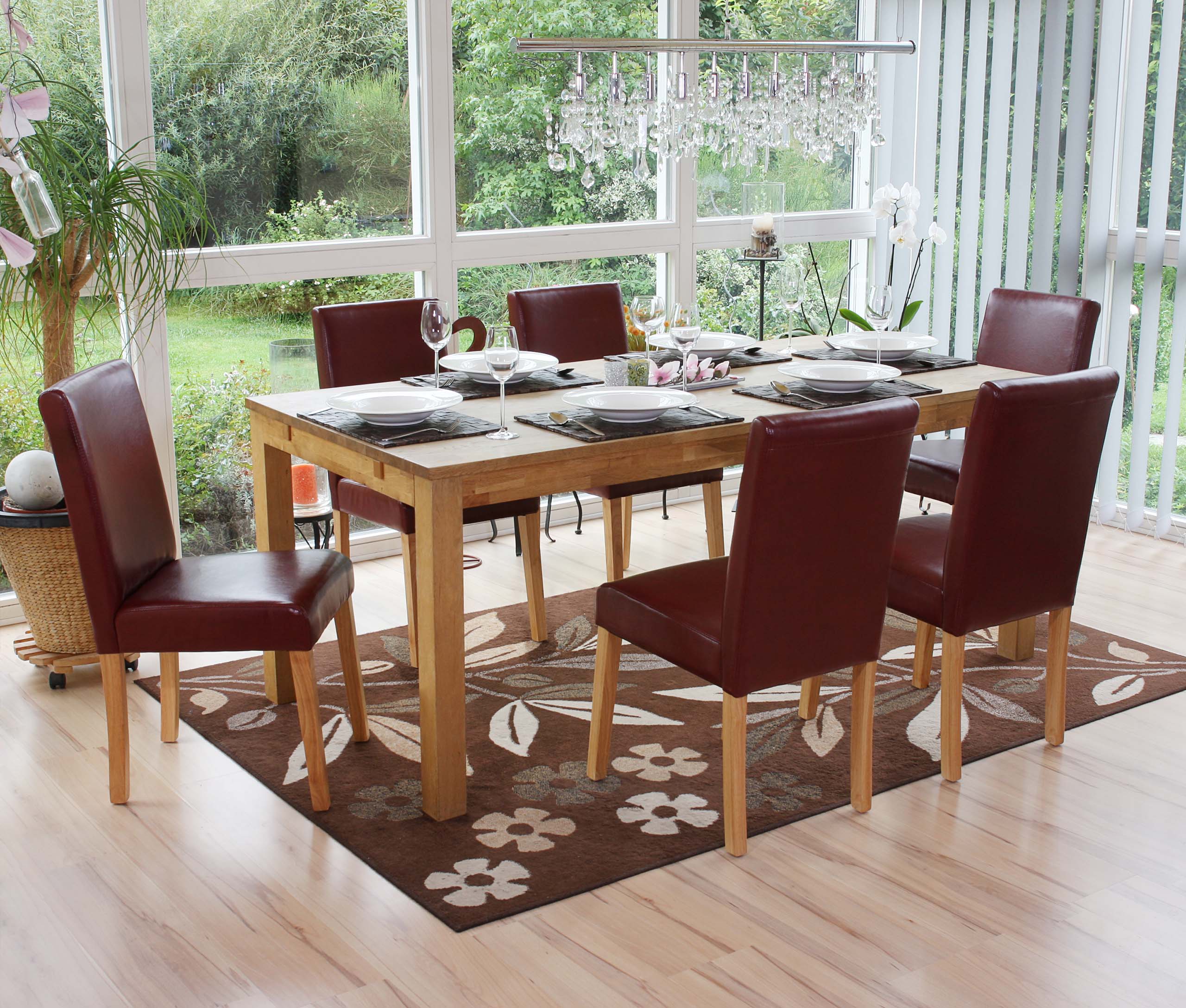 6er-Set Esszimmerstuhl Stuhl K&uuml;chenstuhl Littau ~ Kunstleder, rot-braun, helle Beine 