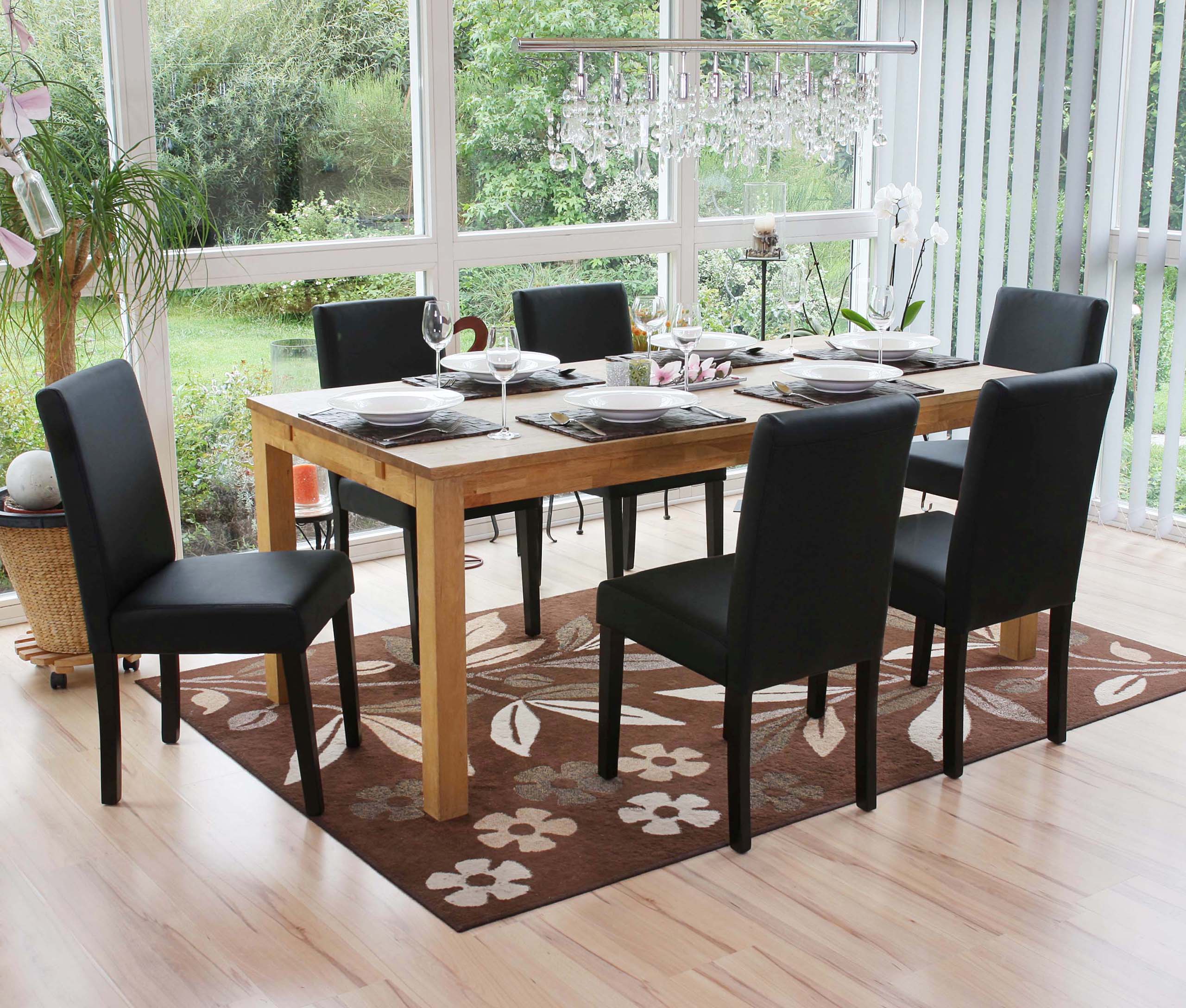 6er-Set Esszimmerstuhl Stuhl K&uuml;chenstuhl Littau ~ Kunstleder, schwarz matt, dunkle Beine 