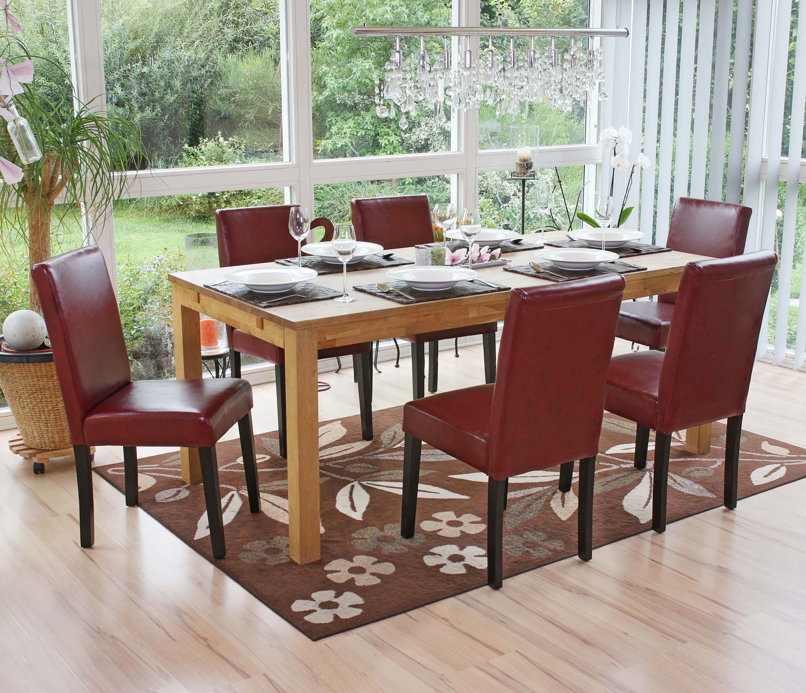 6er-Set Esszimmerstuhl Stuhl K&uuml;chenstuhl Littau ~ Kunstleder, rot-braun, dunkle Beine 