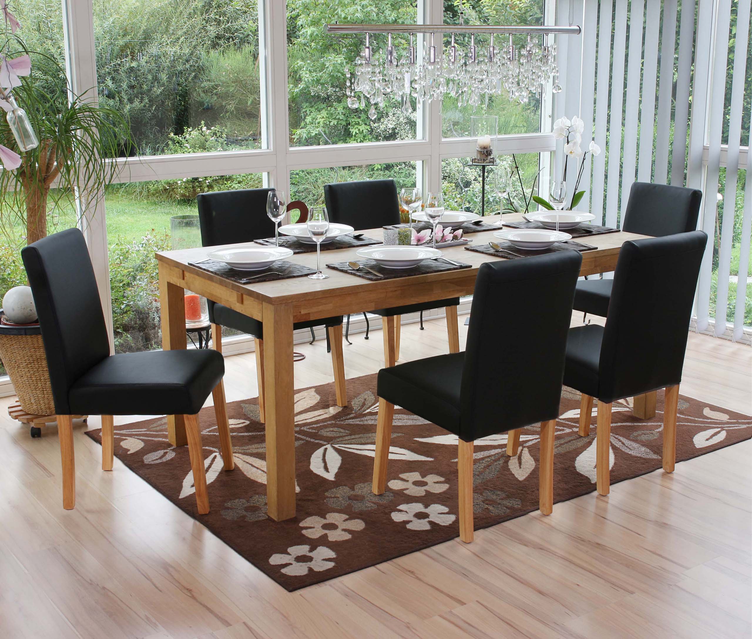 6er-Set Esszimmerstuhl Stuhl K&uuml;chenstuhl Littau ~ Kunstleder, schwarz matt, helle Beine 