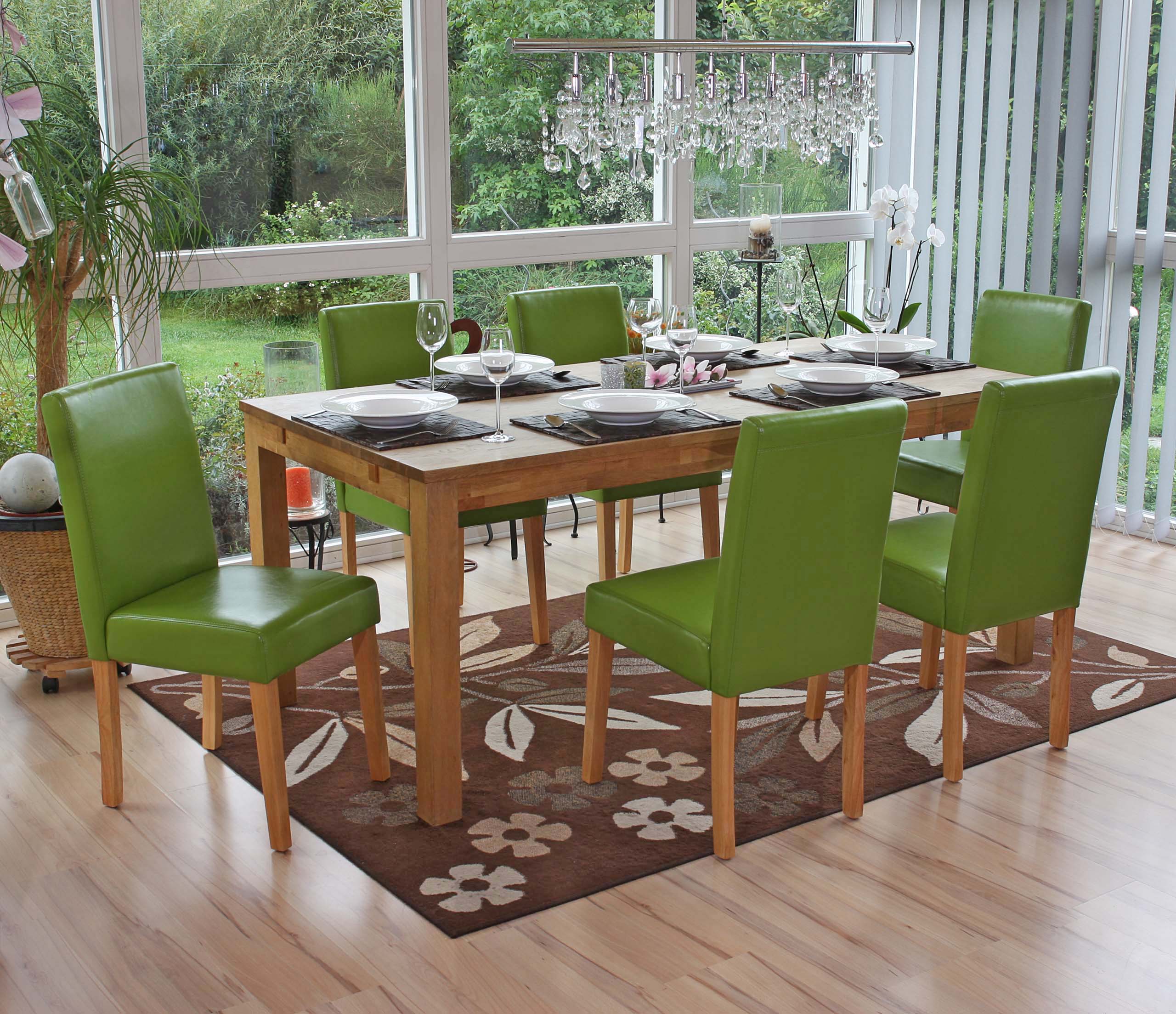 6er-Set Esszimmerstuhl Stuhl K&uuml;chenstuhl Littau ~ Kunstleder, gr&uuml;n, helle Beine 