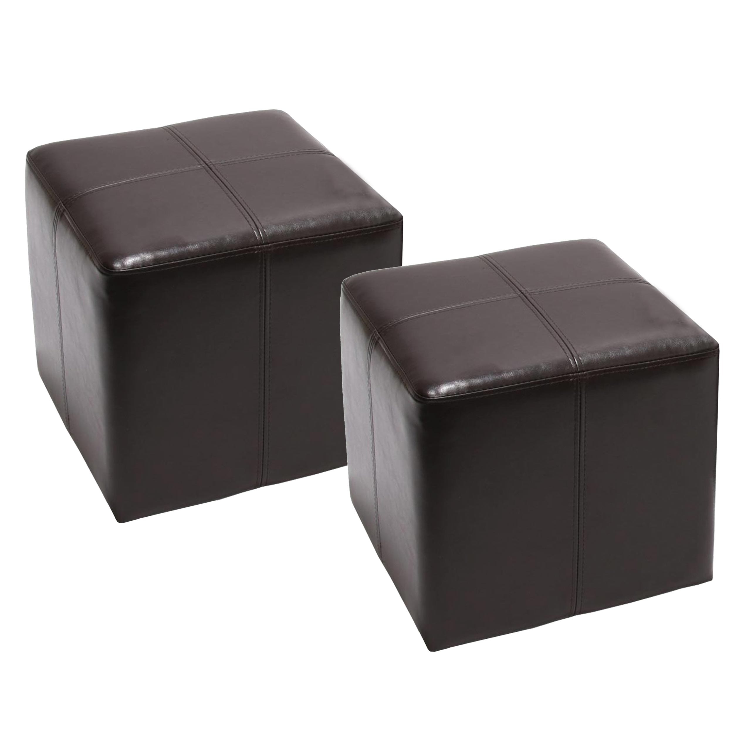 2er-Set Sitzhocker Carrara, Leder + Kunstleder, 36x36x36cm MVG-zertifiziert ~ braun 