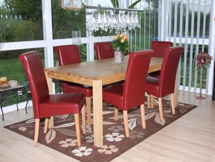 6er-Set Esszimmerstuhl Lecce II, Leder ~ rot, helle Beine 