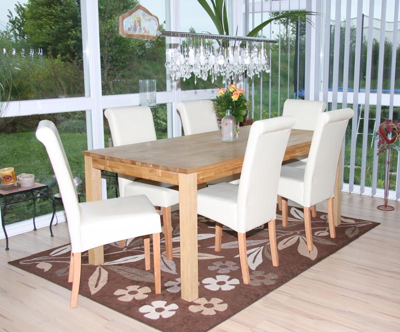 6er-Set Esszimmerstuhl Lecce II, Leder ~ creme, helle Beine - Bild 1