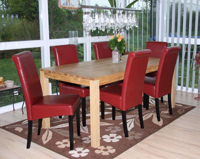 6er-Set Esszimmerstuhl Lecce II, Leder ~ rot, dunkle Beine 