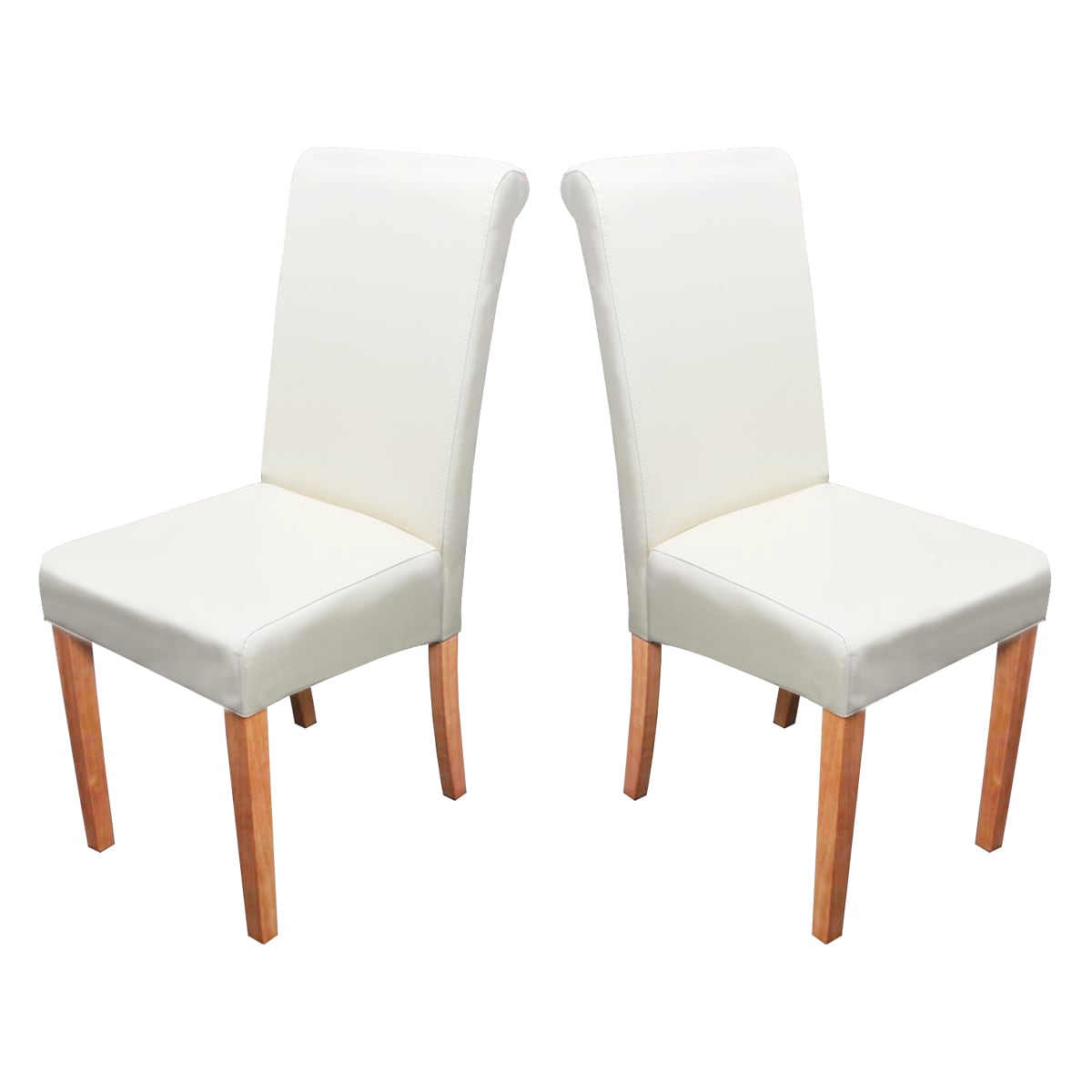 2er-Set Esszimmerstuhl Stuhl K&uuml;chenstuhl Lecce II, Leder ~ creme, helle Beine 