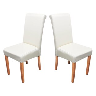 2er-Set Esszimmerstuhl Stuhl Küchenstuhl Lecce II, Leder ~ creme, helle Beine 