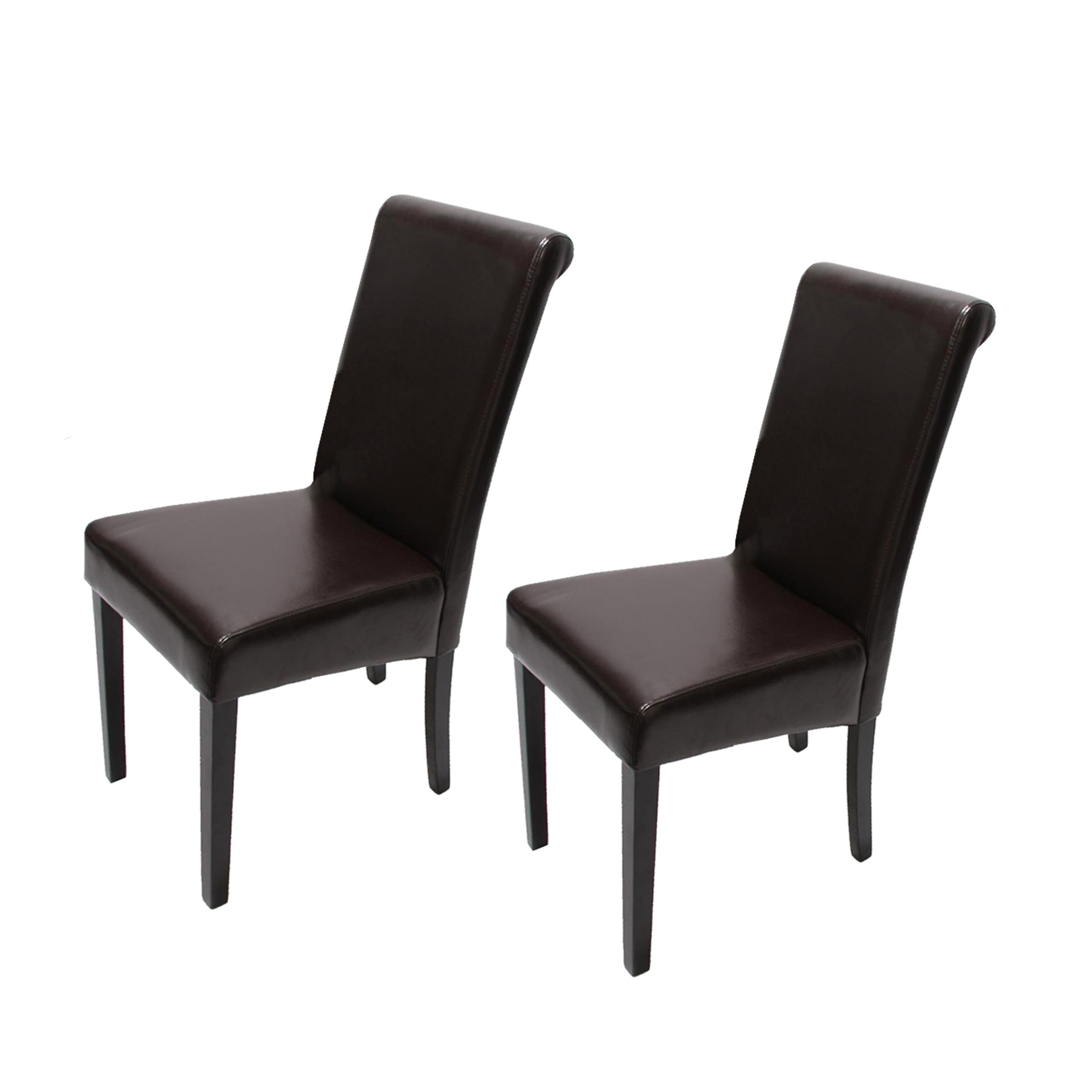 2er-Set Esszimmerstuhl Stuhl K&uuml;chenstuhl Lecce II, Leder ~ braun, dunkle Beine 