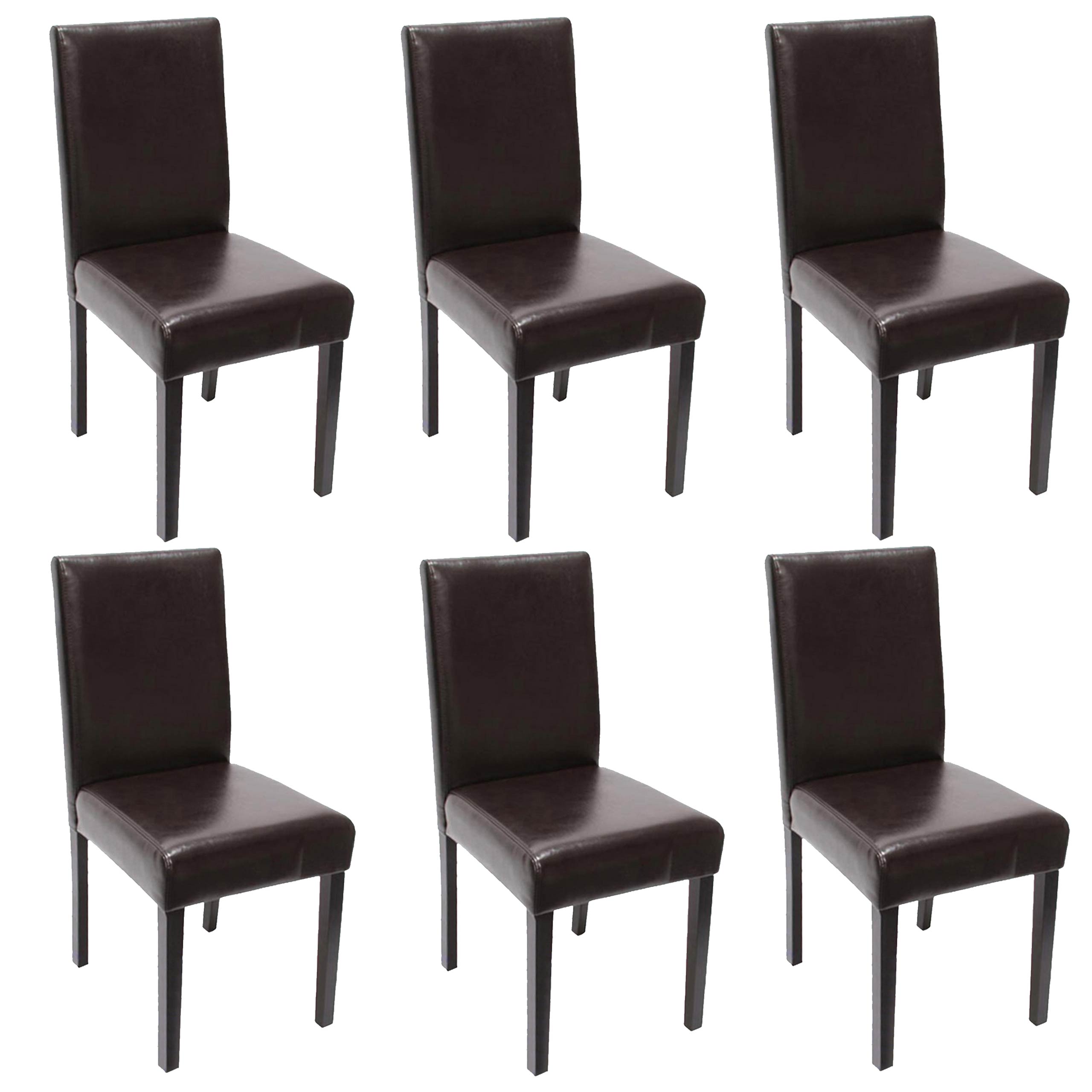 6er-Set Esszimmerstuhl Stuhl K&uuml;chenstuhl Littau, Leder ~ braun, dunkle Beine 