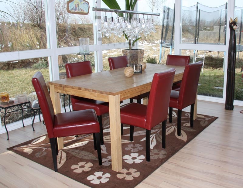 6er-Set Esszimmerstuhl Stuhl K&uuml;chenstuhl Littau, Leder ~ rot, dunkle Beine 