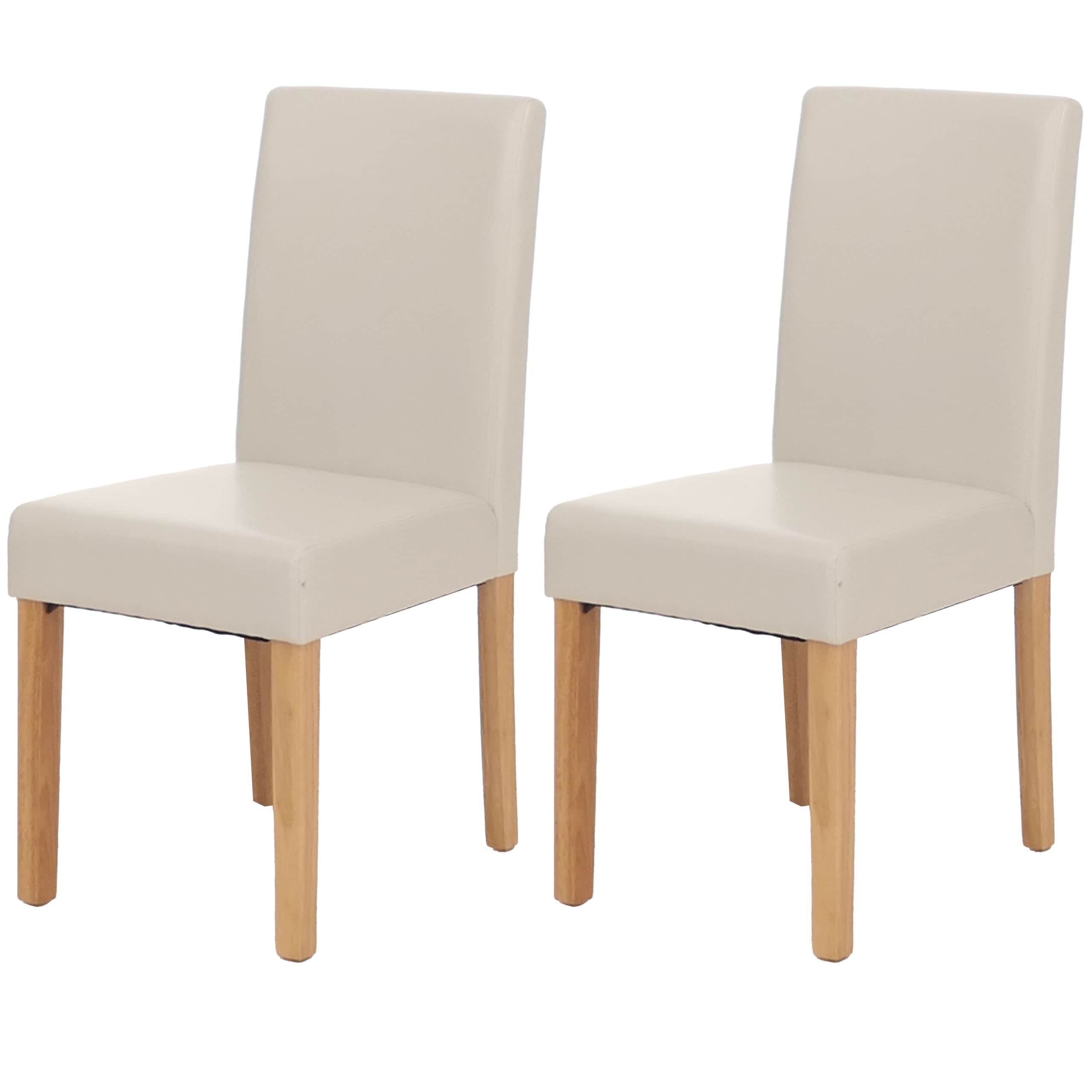 2er-Set Esszimmerstuhl Stuhl K&uuml;chenstuhl Littau ~ Leder, wei&szlig;, helle Beine 