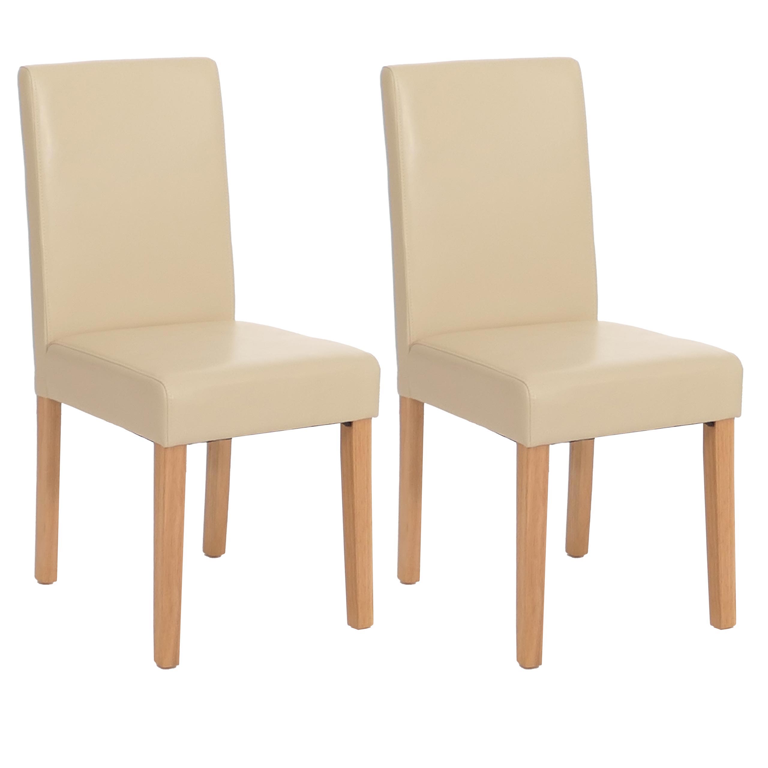 2er-Set Esszimmerstuhl Stuhl K&uuml;chenstuhl Littau ~ Leder, creme, helle Beine 
