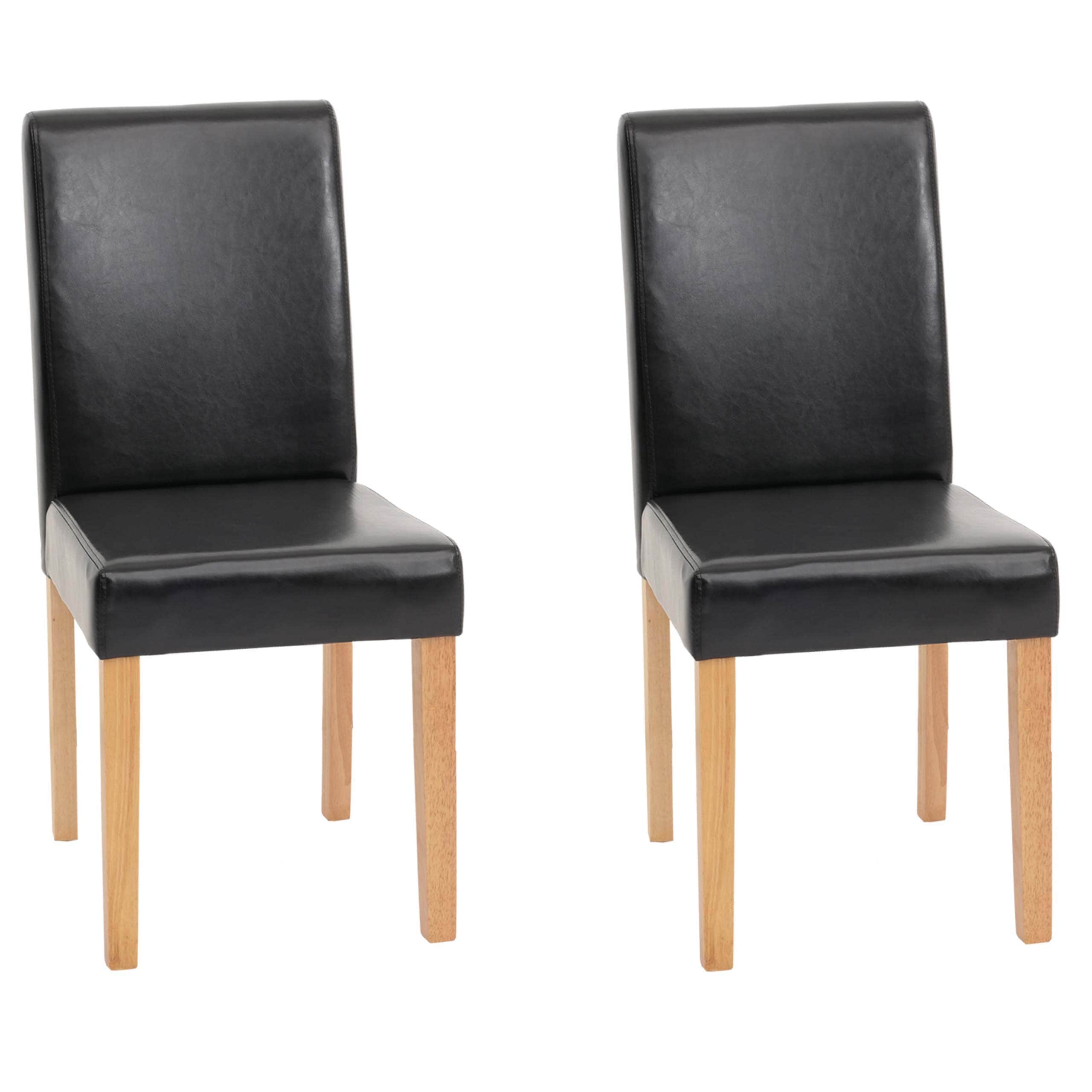 2er-Set Esszimmerstuhl Stuhl K&uuml;chenstuhl Littau ~ Leder, schwarz, helle Beine 
