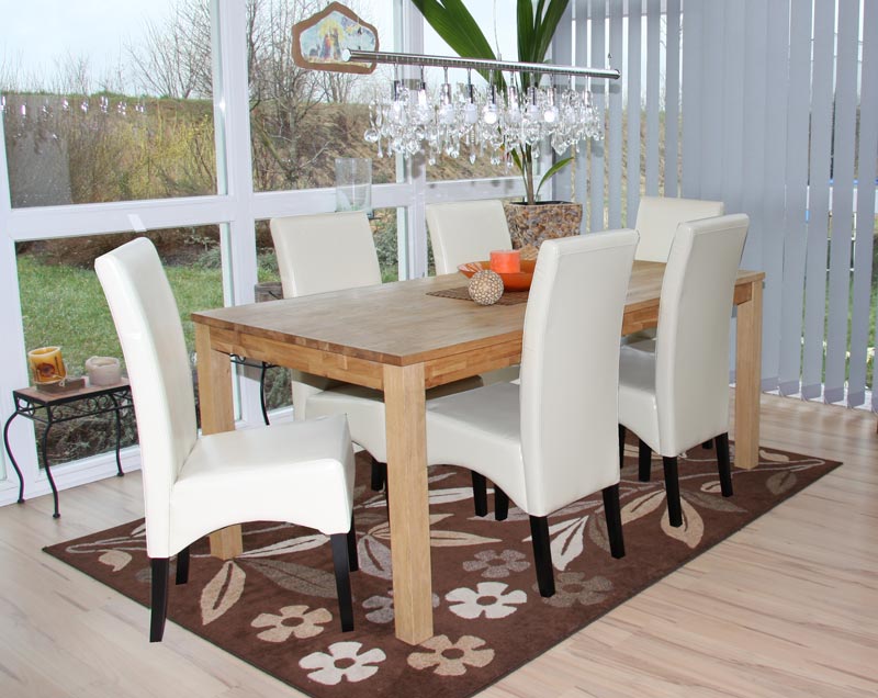 6er-Set Esszimmerstuhl K&uuml;chenstuhl Stuhl Crotone, LEDER ~ creme, dunkle Beine 