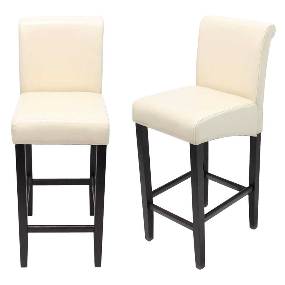 2er-Set Barhocker MCW-C33, Barstuhl Tresenhocker ~ creme, dunkle Beine, Leder 