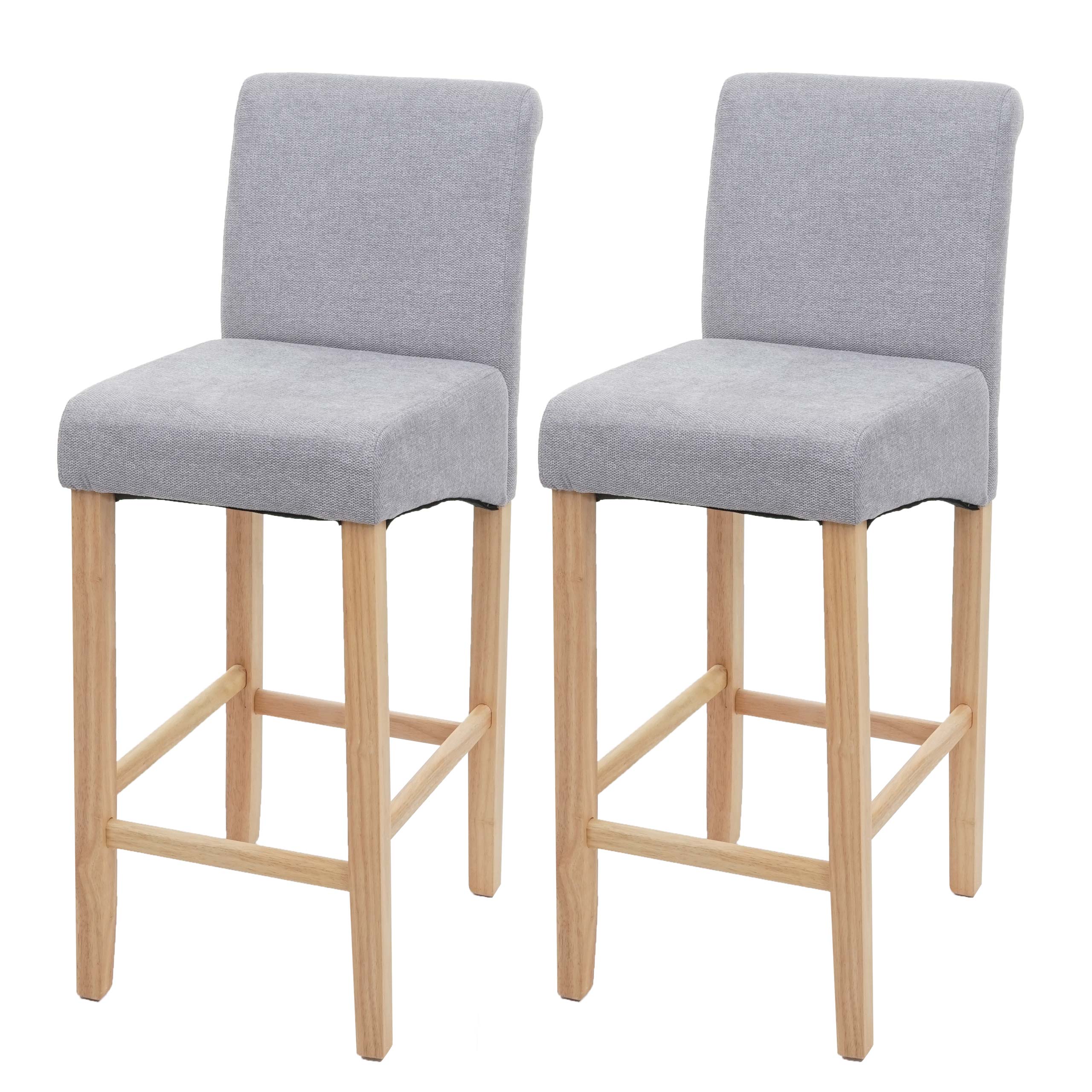 2er-Set Barhocker MCW-C33, Barstuhl Tresenhocker ~ hellgrau, helle Beine, Stoff/Textil 