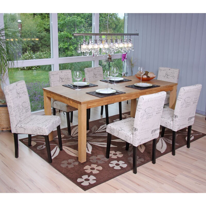 6er-Set Esszimmerstuhl Stuhl K&uuml;chenstuhl Littau ~ Textil mit Schriftzug, creme, dunkle Beine 