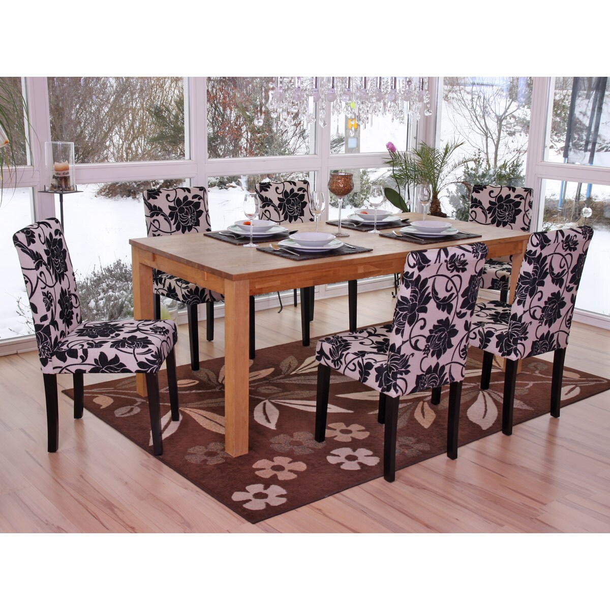 6er-Set Esszimmerstuhl Stuhl K&uuml;chenstuhl Littau ~ Textil, jacquard, dunkle Beine 