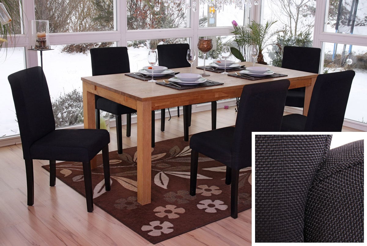 6er-Set Esszimmerstuhl Stuhl K&uuml;chenstuhl Littau ~ Textil, schwarz, dunkle Beine 