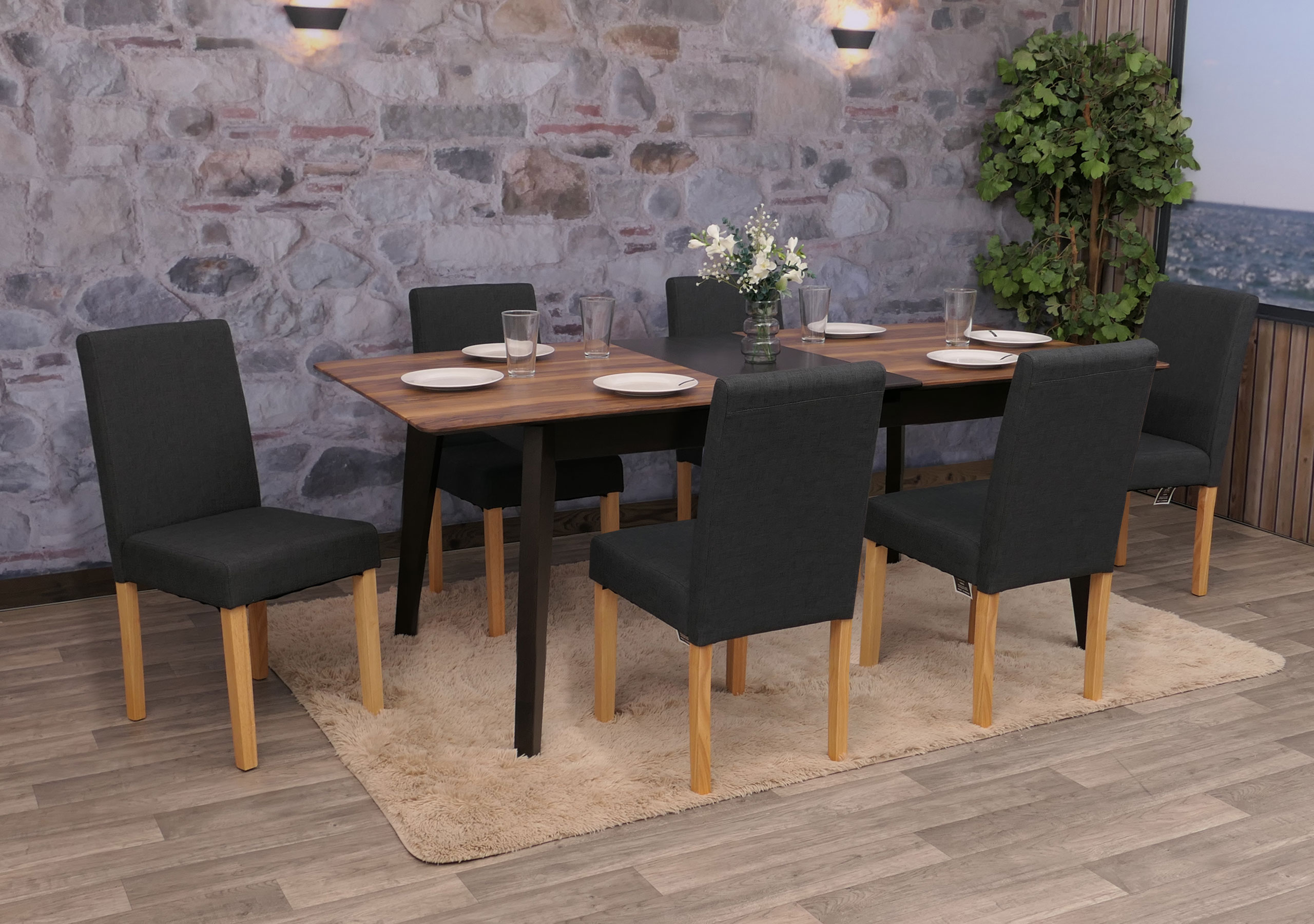 6er-Set Esszimmerstuhl Stuhl K&uuml;chenstuhl Littau ~ Textil, schwarz, helle Beine 