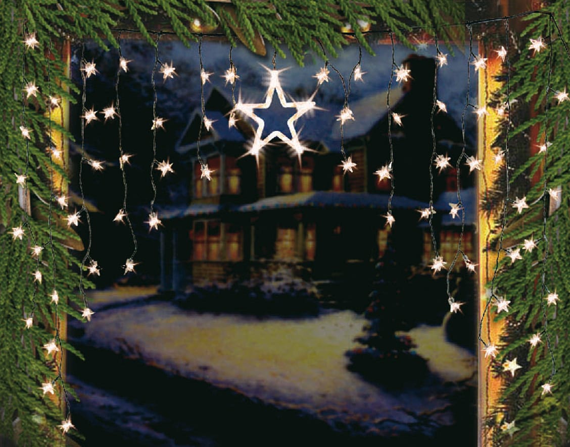 LED Lichtervorhang Sternenvorhang Lichterkette Sterne Deko ~ 1 gro&szlig;er, 70 kleine Sterne 