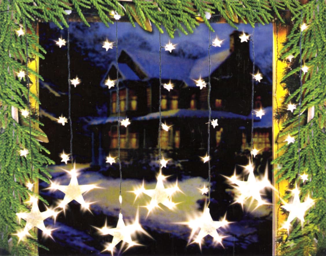 LED Lichtervorhang Sternenvorhang Lichterkette Sterne Deko ~ 7 gro&szlig;e, 32 kleine Sterne 