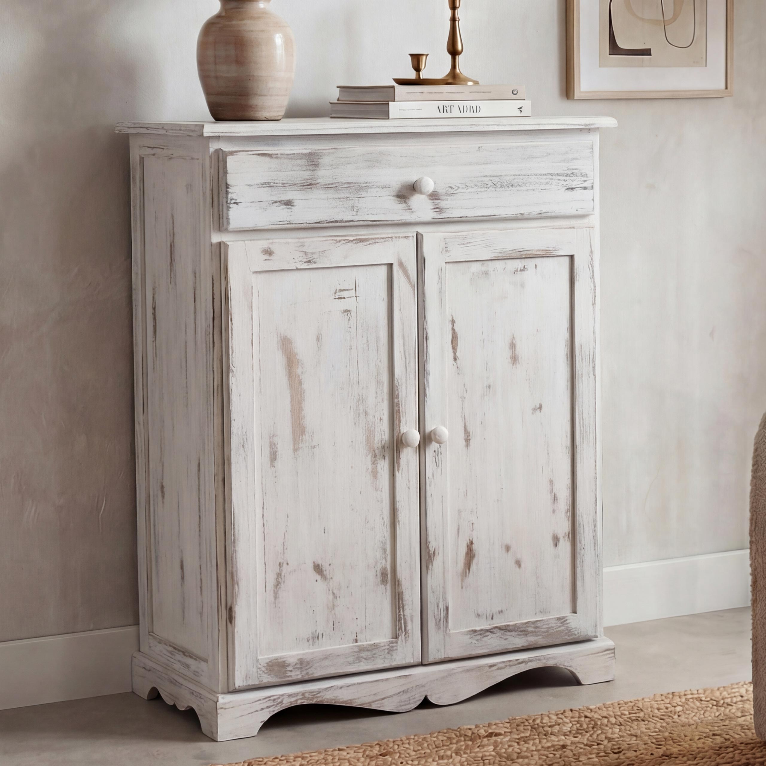 Kommode Schrank, 78x66x33cm, Shabby-Look, Vintage ~ braun 