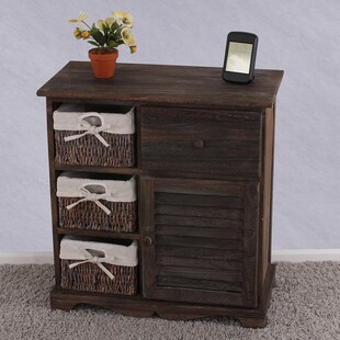 Kommode Schrank mit 3 Körben 63x60x30cm, Shabby-Look, Vintage ~ braun 