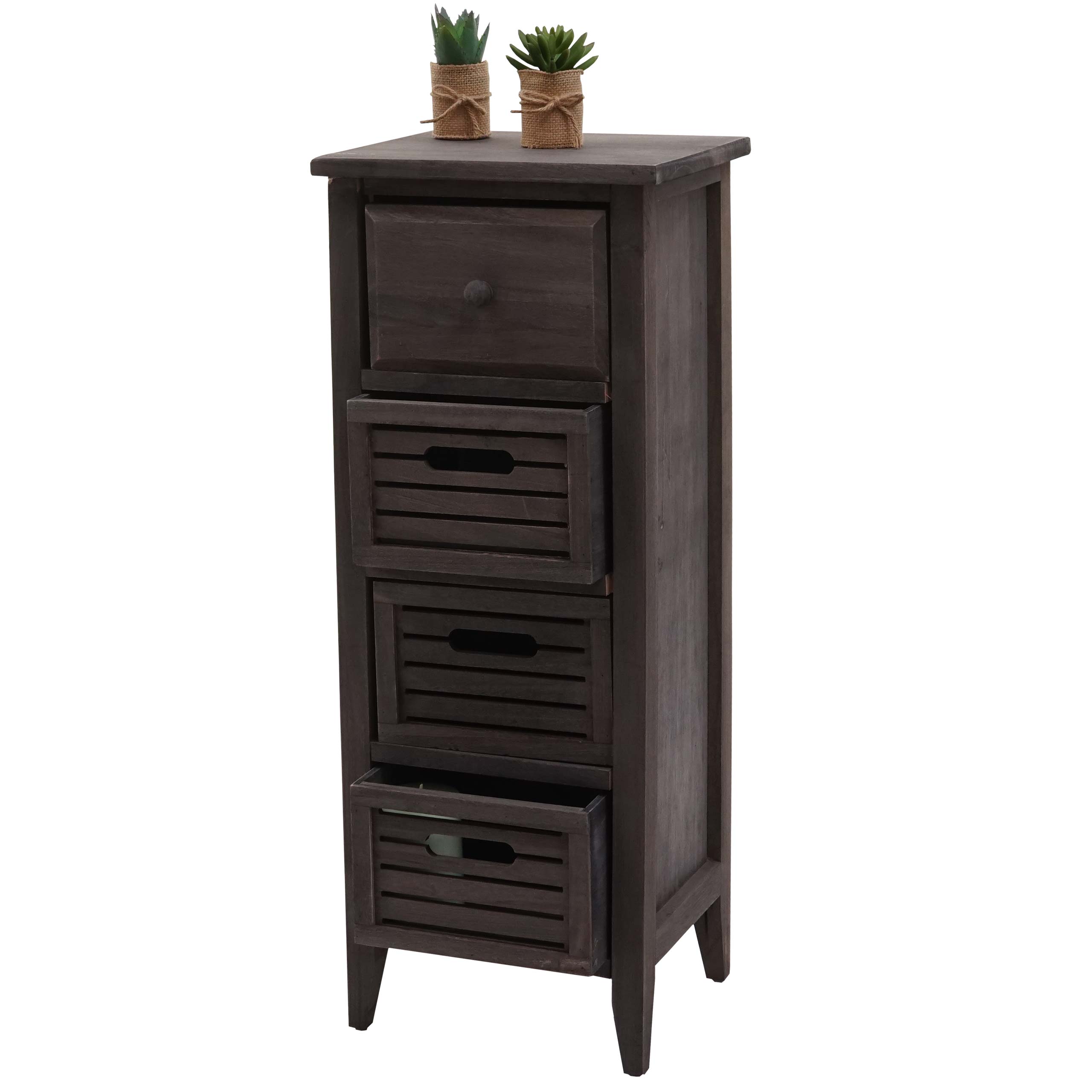 Kommode H18, Schubladenschrank Schrank, 4 Schubladen, 74x30x25cm Shabby-Look Vintage ~ grau-braun 