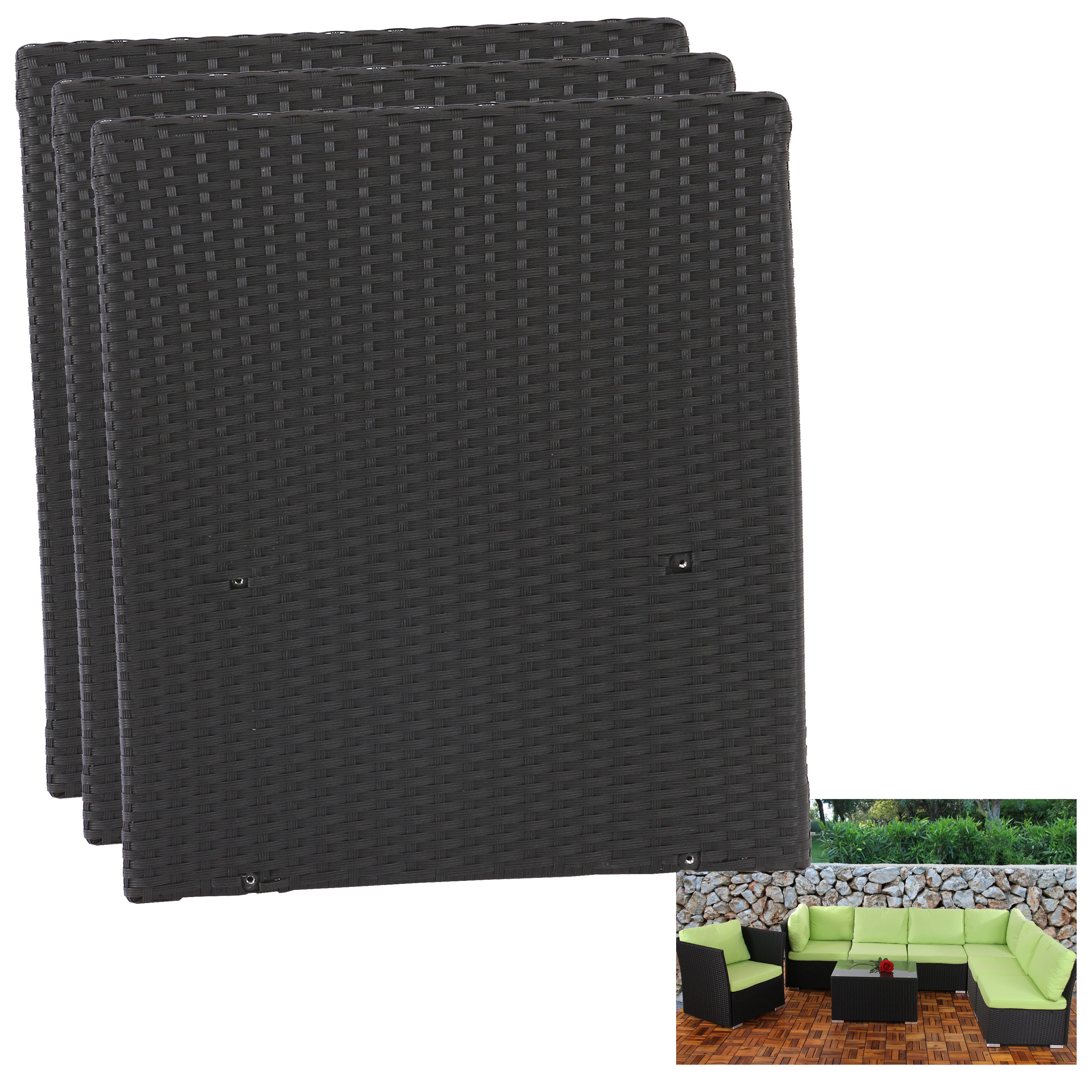 3er-Set Seitenteil f&uuml;r Poly-Rattan Sofa Sevilla, modulare Gastronomie-Qualit&auml;t ~ anthrazit 
