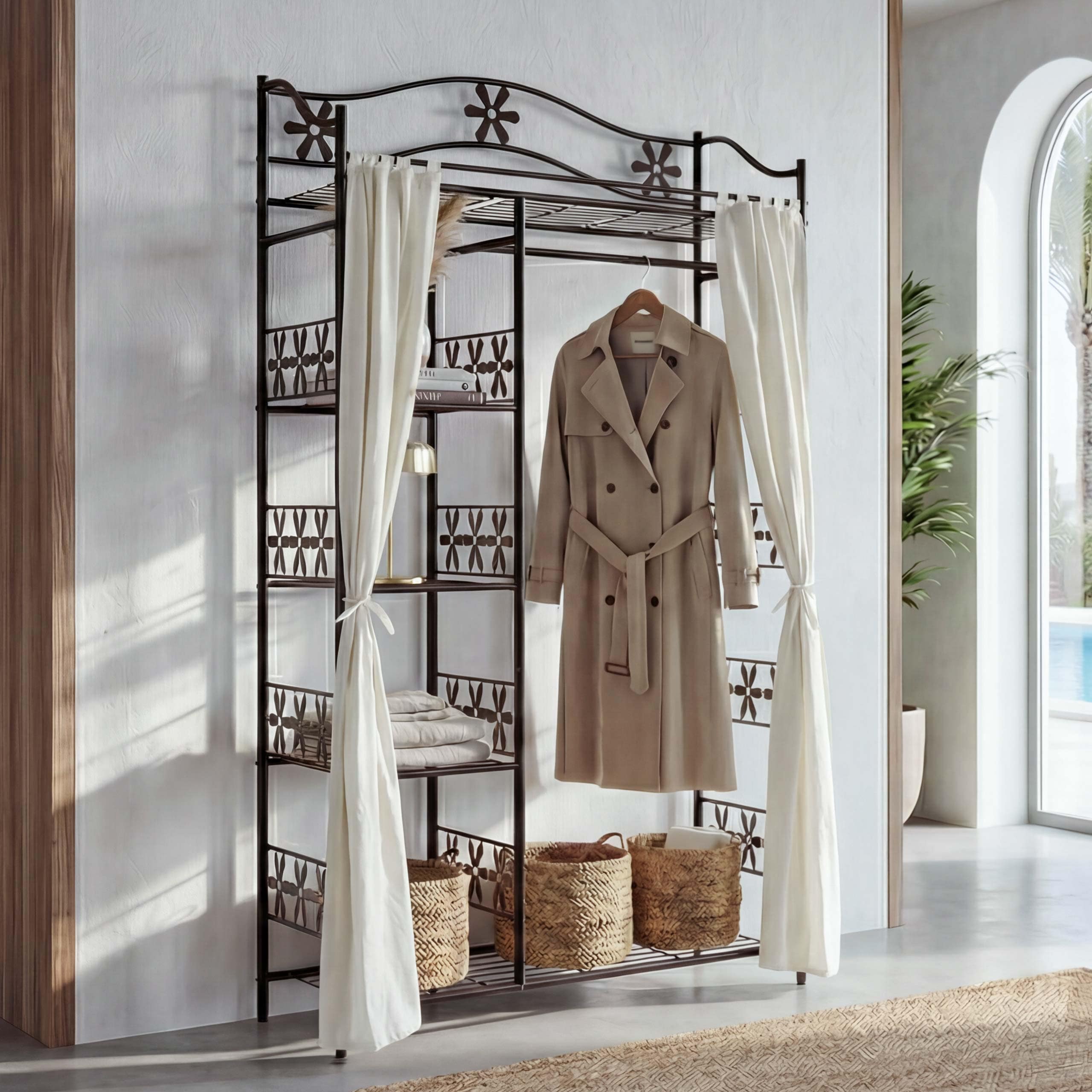 Metall-Garderobe Bern, Garderobenst&auml;nder Kleiderschrank Metallregal 172x100x43cm ~ mit Vorhang 