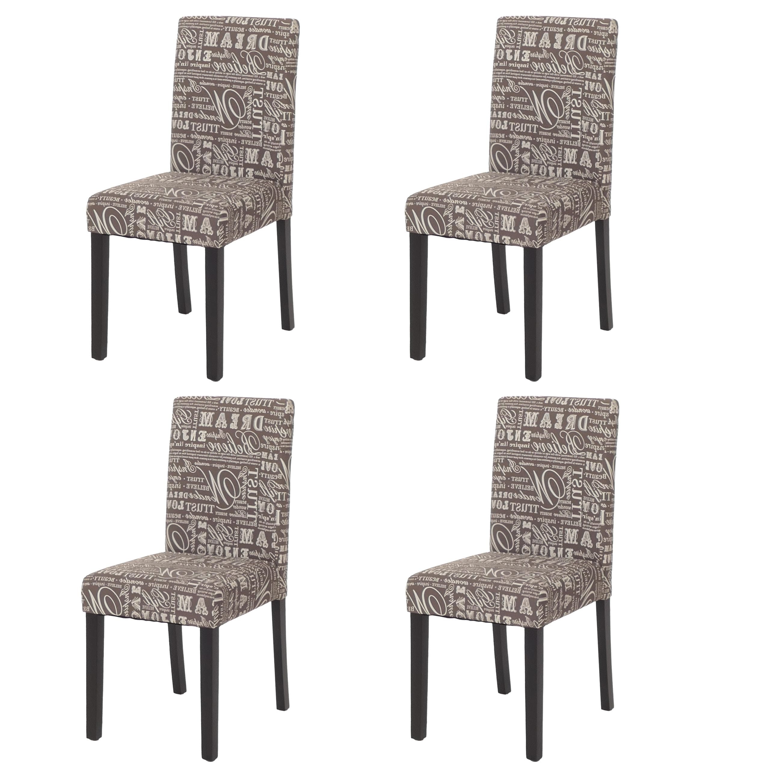4er-Set Esszimmerstuhl Stuhl K&uuml;chenstuhl Littau ~ Textil mit Schriftzug, grau, dunkle Beine 