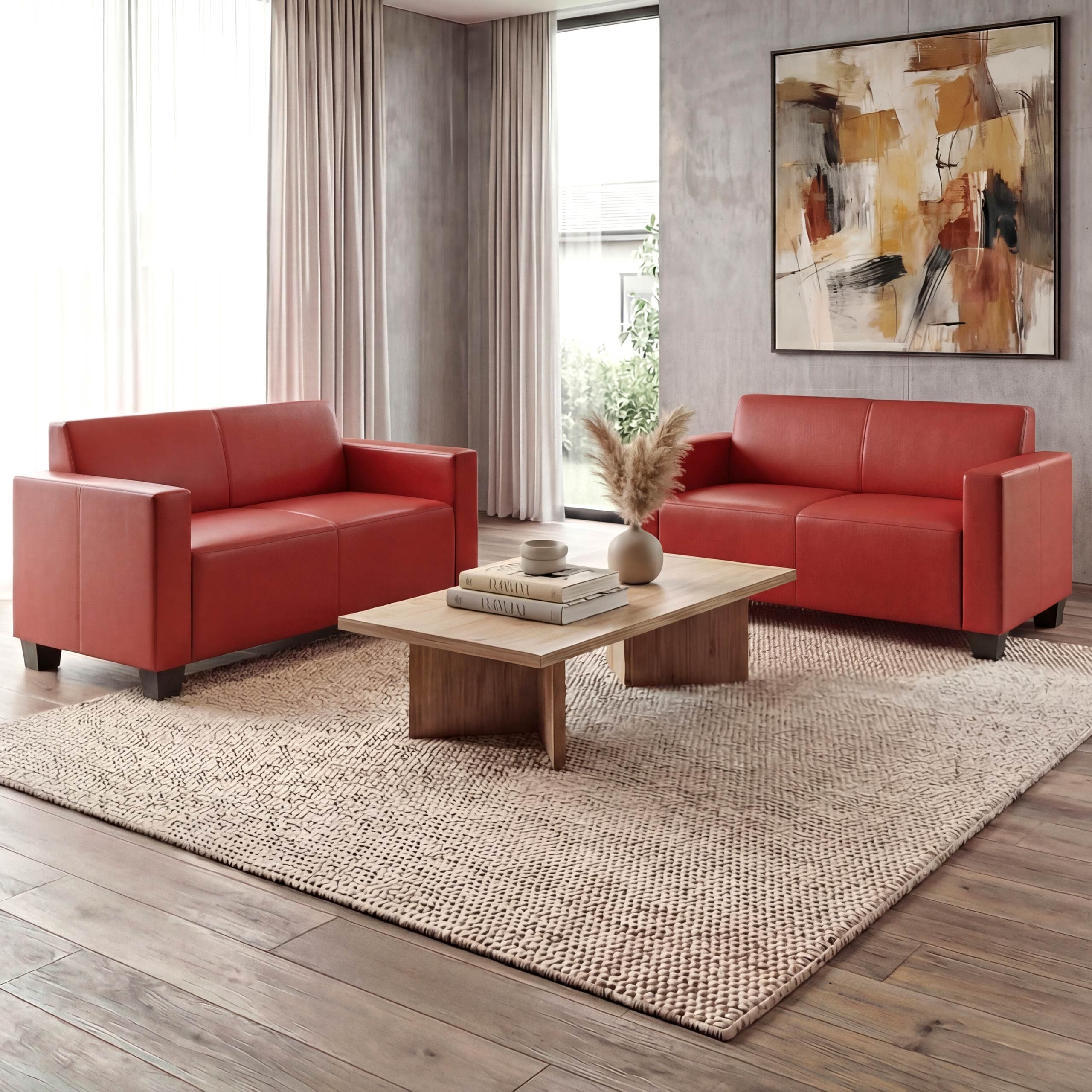 Sofa-Garnitur Couch-Garnitur 2x 2er Sofa Moncalieri Kunstleder ~ rot 
