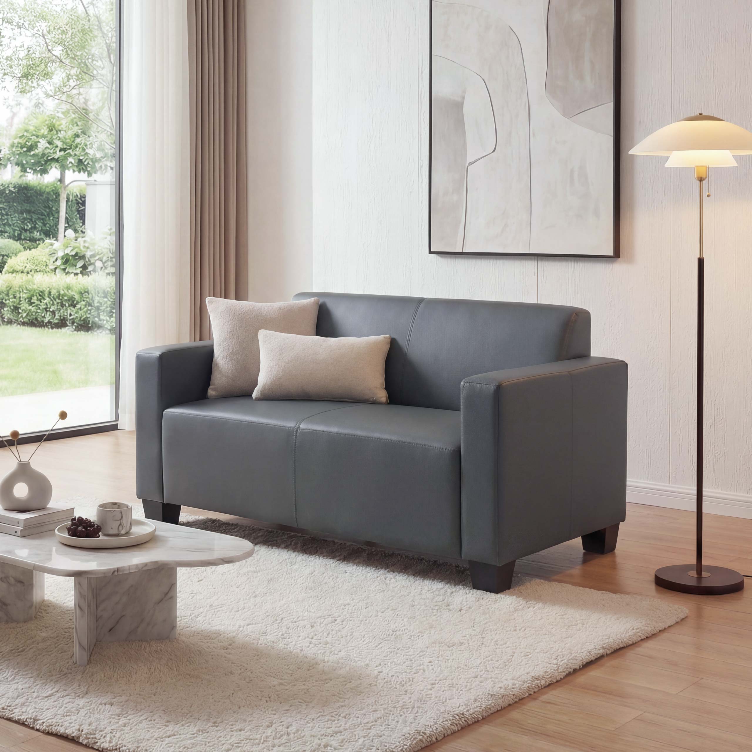 2er Sofa Couch Moncalieri Loungesofa Kunstleder ~ dunkelgrau 
