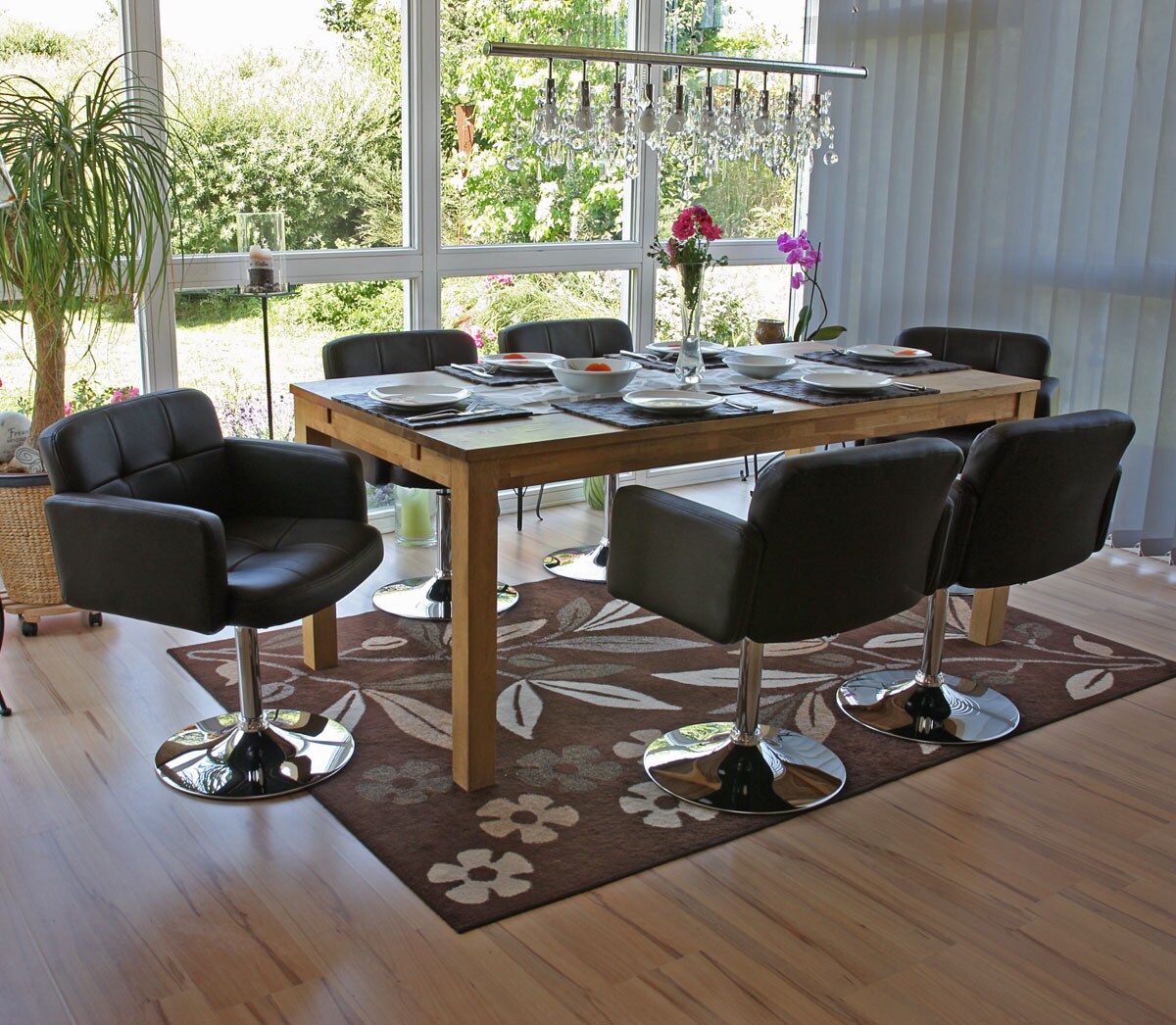 6er-Set Esszimmerstuhl Houston, K&uuml;chenstuhl Drehstuhl Stuhl, Kunstleder Chrom MVG-zertifiziert ~ braun 