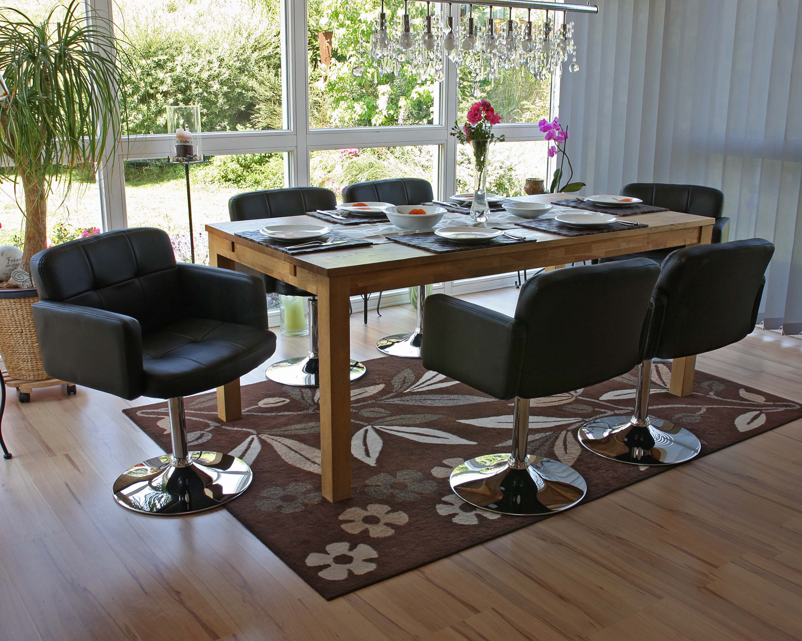 6er-Set Esszimmerstuhl Houston, K&uuml;chenstuhl Drehstuhl Stuhl, Kunstleder Chrom MVG-zertifiziert ~ schwarz 