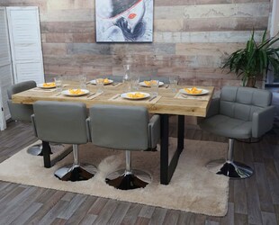 6er-Set Esszimmerstuhl Houston, Küchenstuhl Drehstuhl Stuhl, Kunstleder Chrom MVG-zertifiziert ~ taupe-grau 