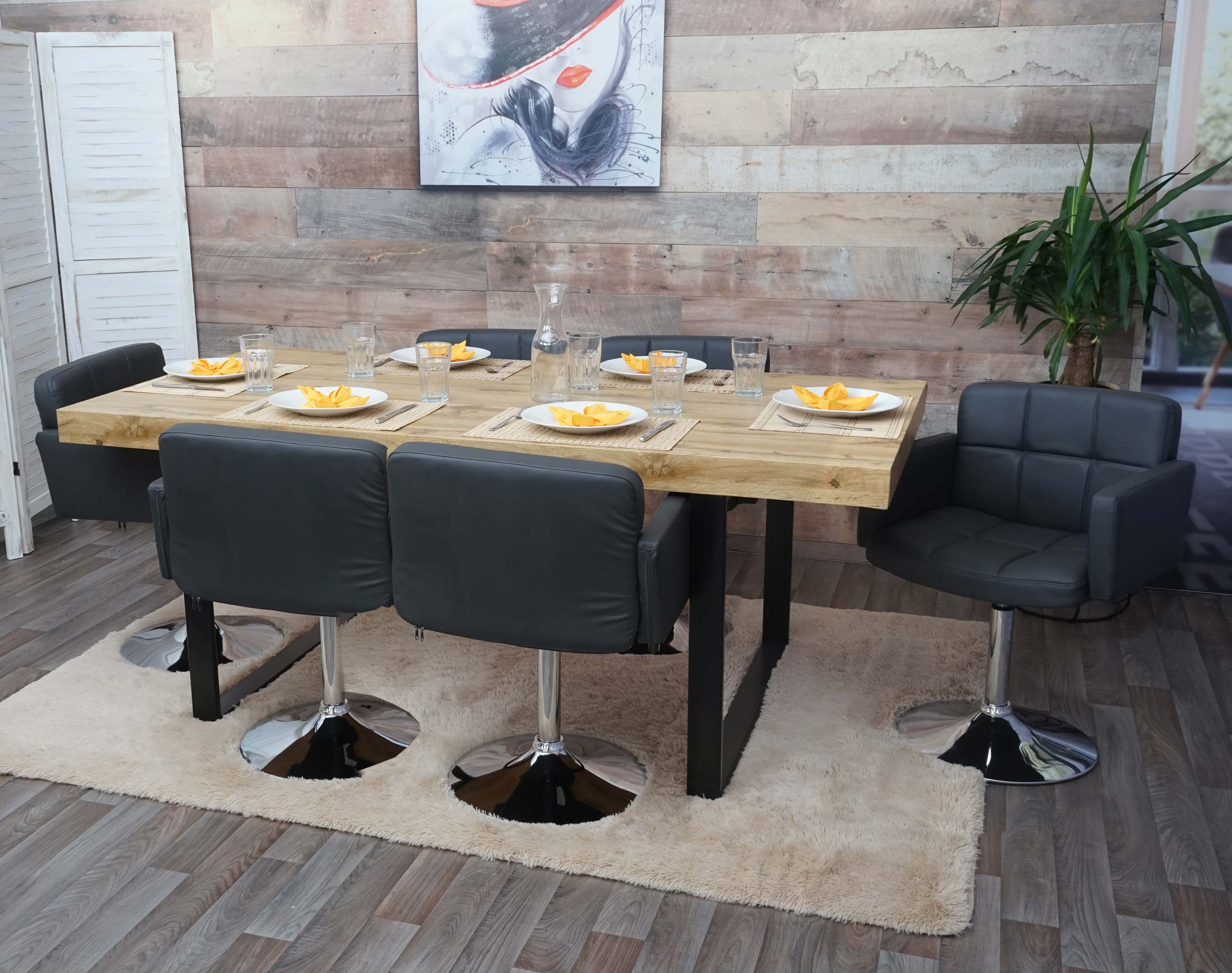 6er-Set Esszimmerstuhl Houston, K&uuml;chenstuhl Drehstuhl Stuhl, Kunstleder Chrom MVG-zertifiziert ~ grau 